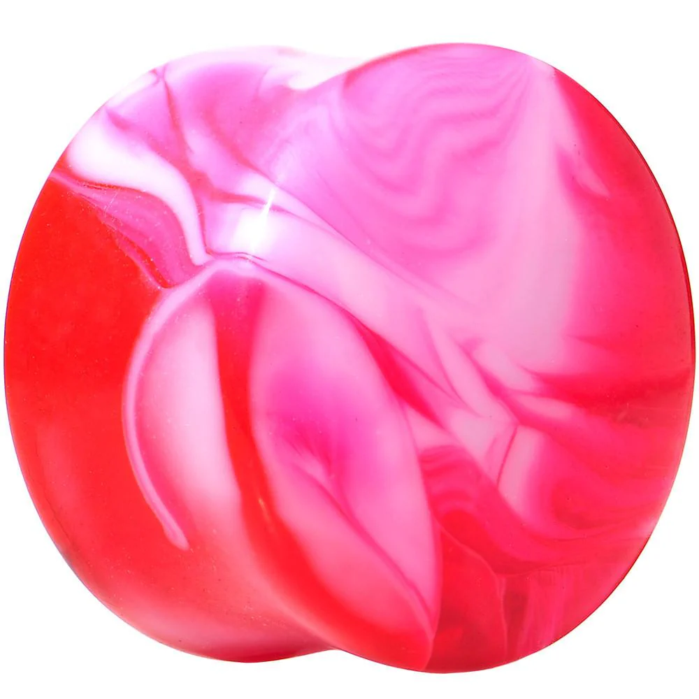 Acrylic Pink and White Marbled Saddle Plug 6G to 1 Inch - Image 8