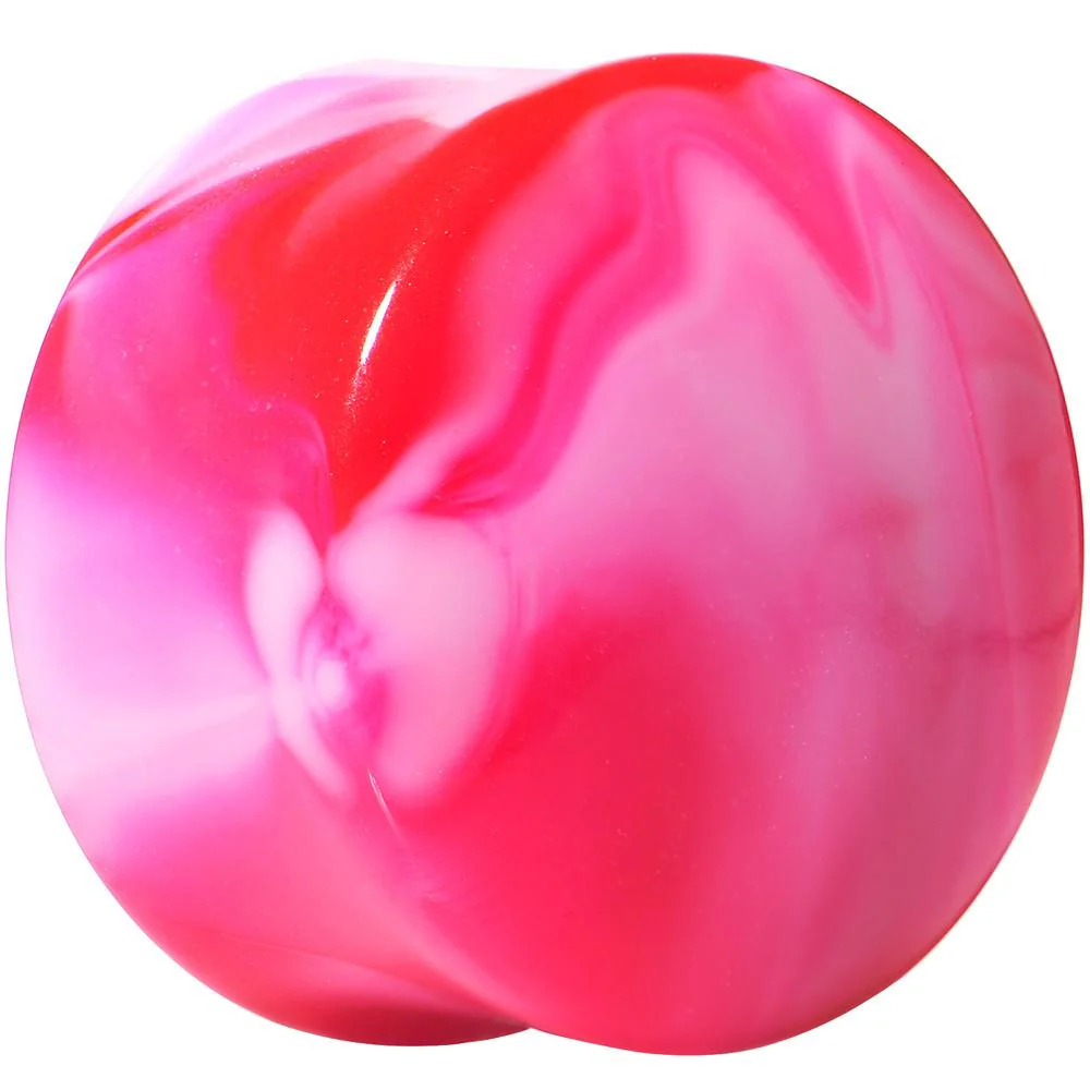 Acrylic Pink and White Marbled Saddle Plug 6G to 1 Inch - Image 9