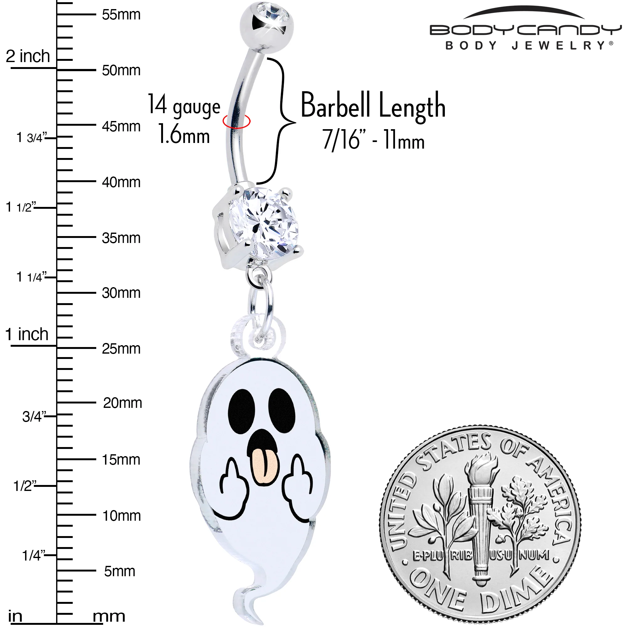 Acrylicious Sassy Spirit Middle Finger Ghost Dangle Belly Ring by Onyx O - Image 2