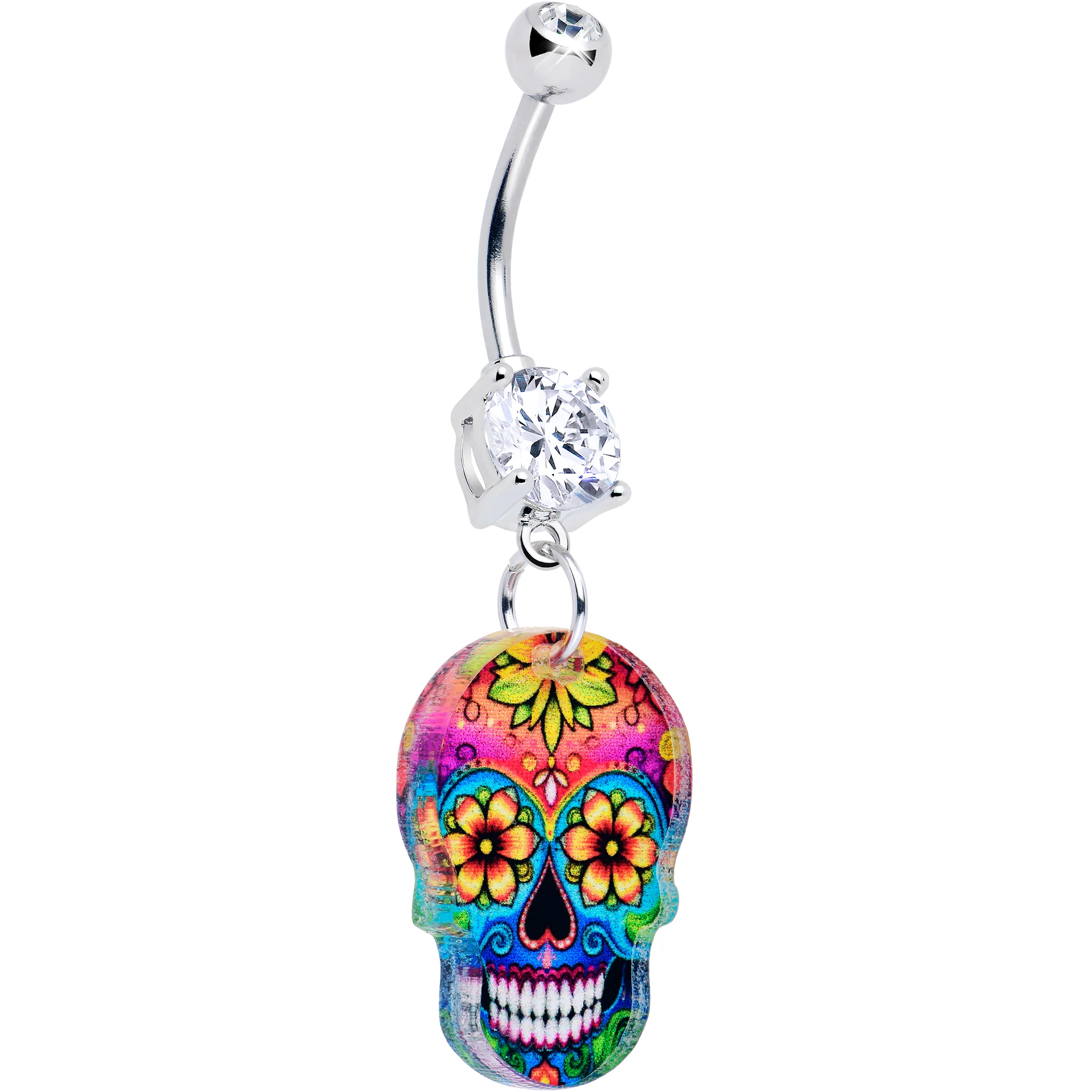 Acrylicious Vibrant Vibes Sugar Skull Dangle Belly Ring - Image 2