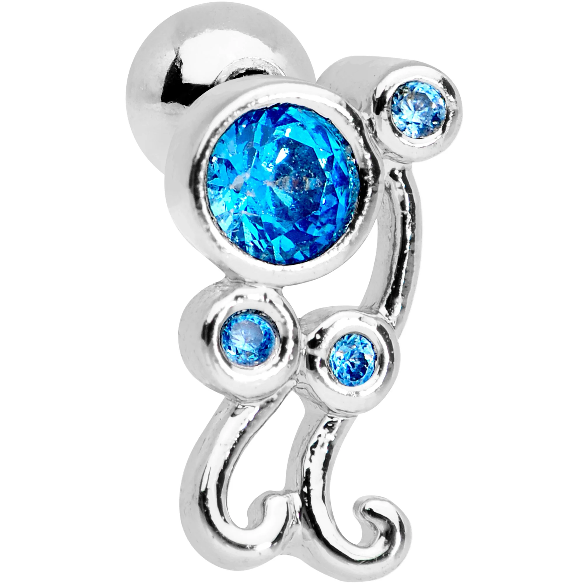 Aqua CZ Gem Sassy Swirl Cartilage Tragus Earring - Image 2