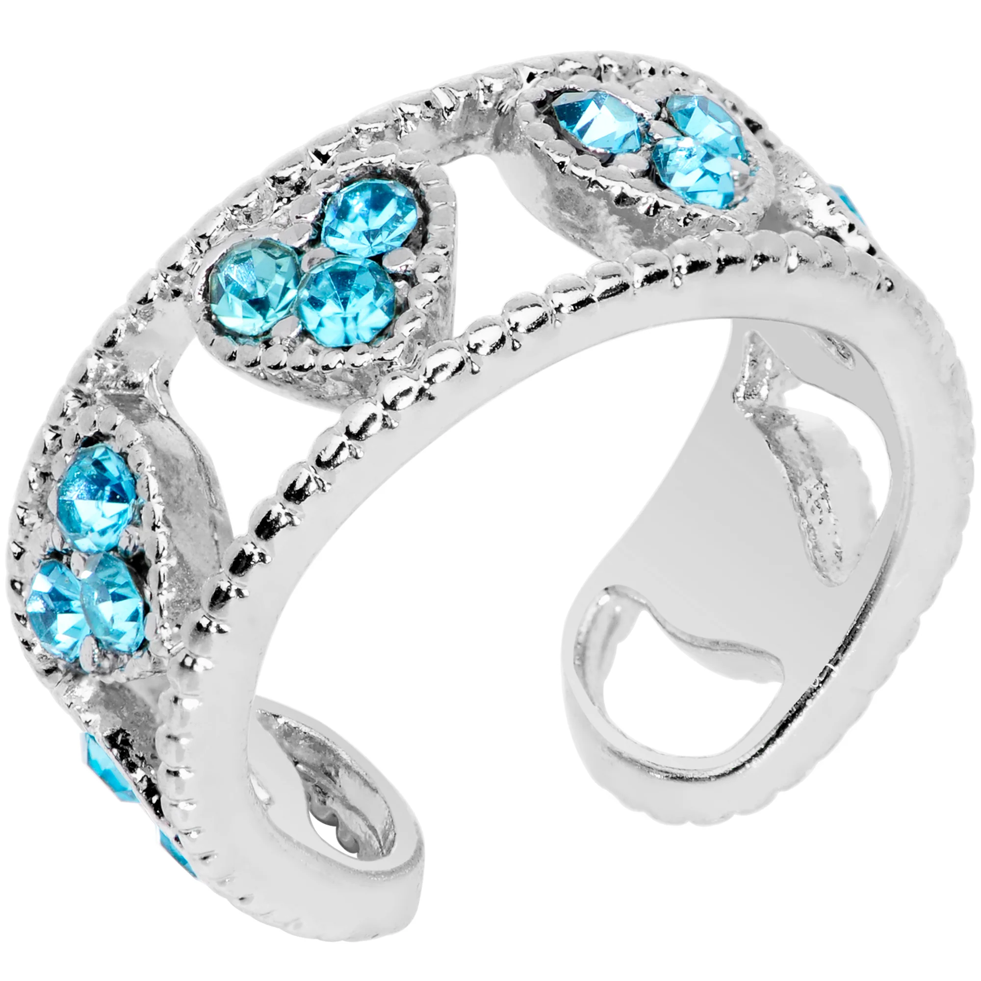Aqua Gem Ring of Hearts Non Pierced Ear Cuff - Image 3