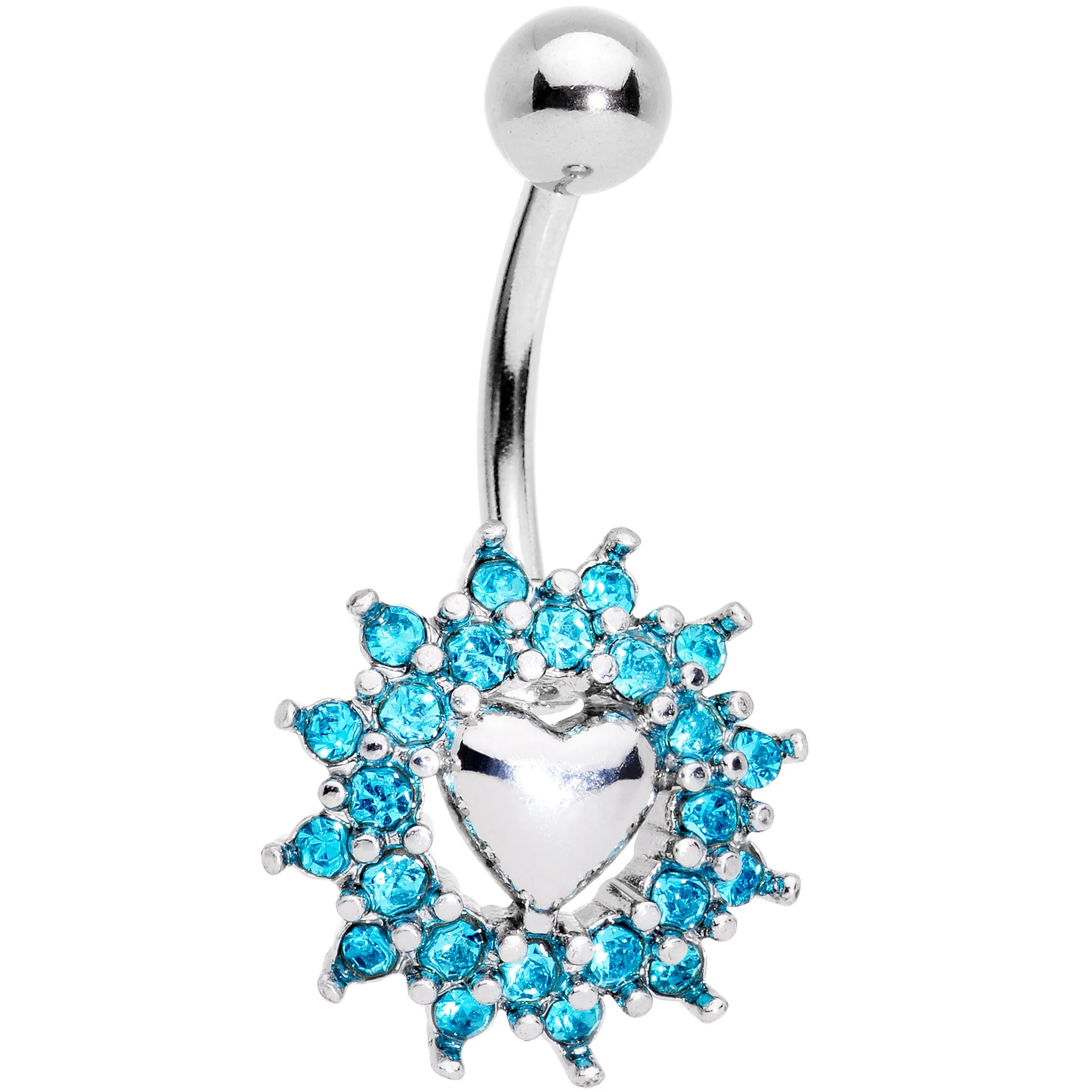 Aqua Gem Valentines Day Sunburst Heart Belly Ring Set of 4 - Image 2