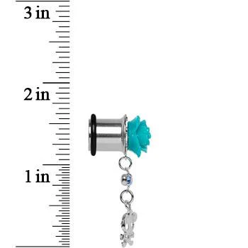 Aqua Rose Flower Skull Crossbones Dangle Plug Sizes 5mm to 12mm - Image 4