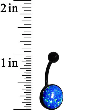 Aqua Synthetic Opal Black Anodized Bottom Mount Belly Ring - Image 3