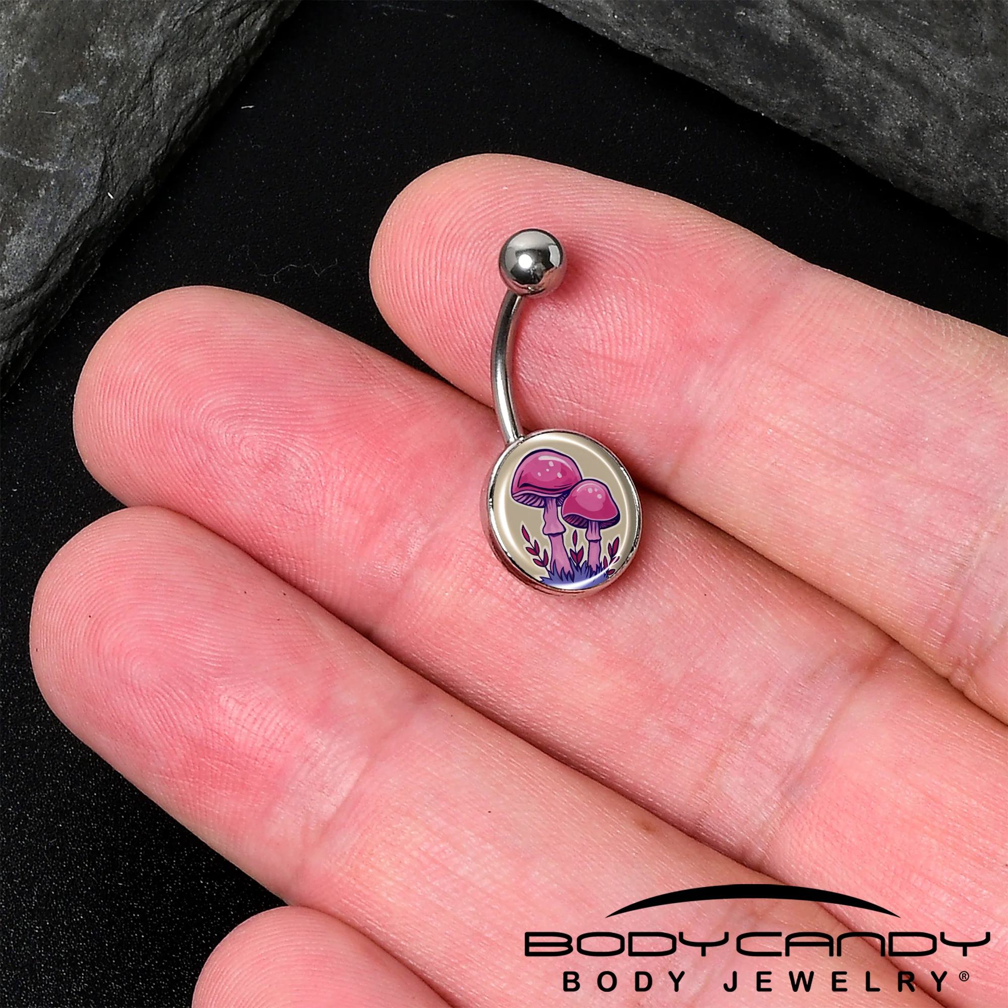 Artist Drawn Pink Mushrooms Belly Ring by Onyx O - Image 2