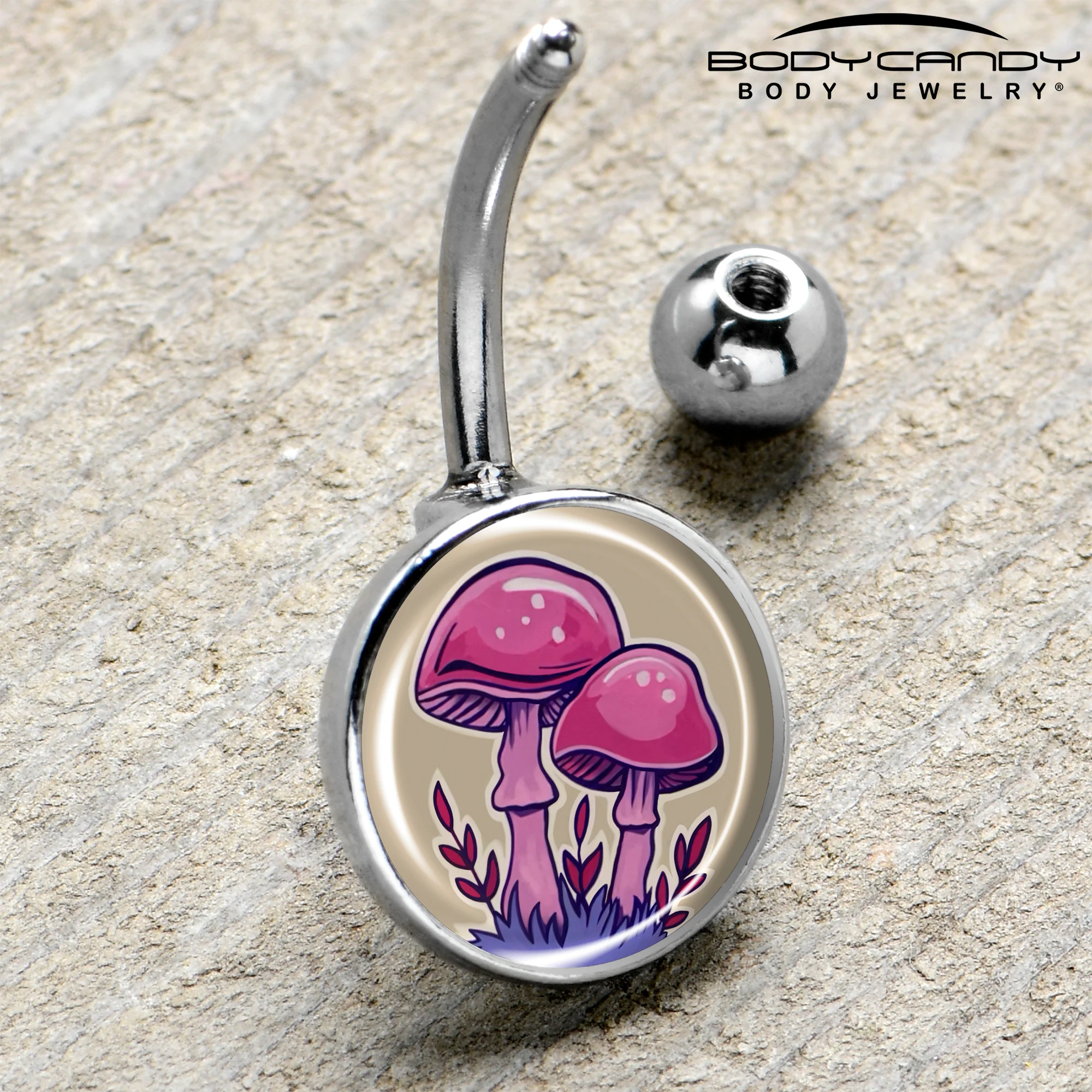 Artist Drawn Pink Mushrooms Belly Ring by Onyx O - Image 4