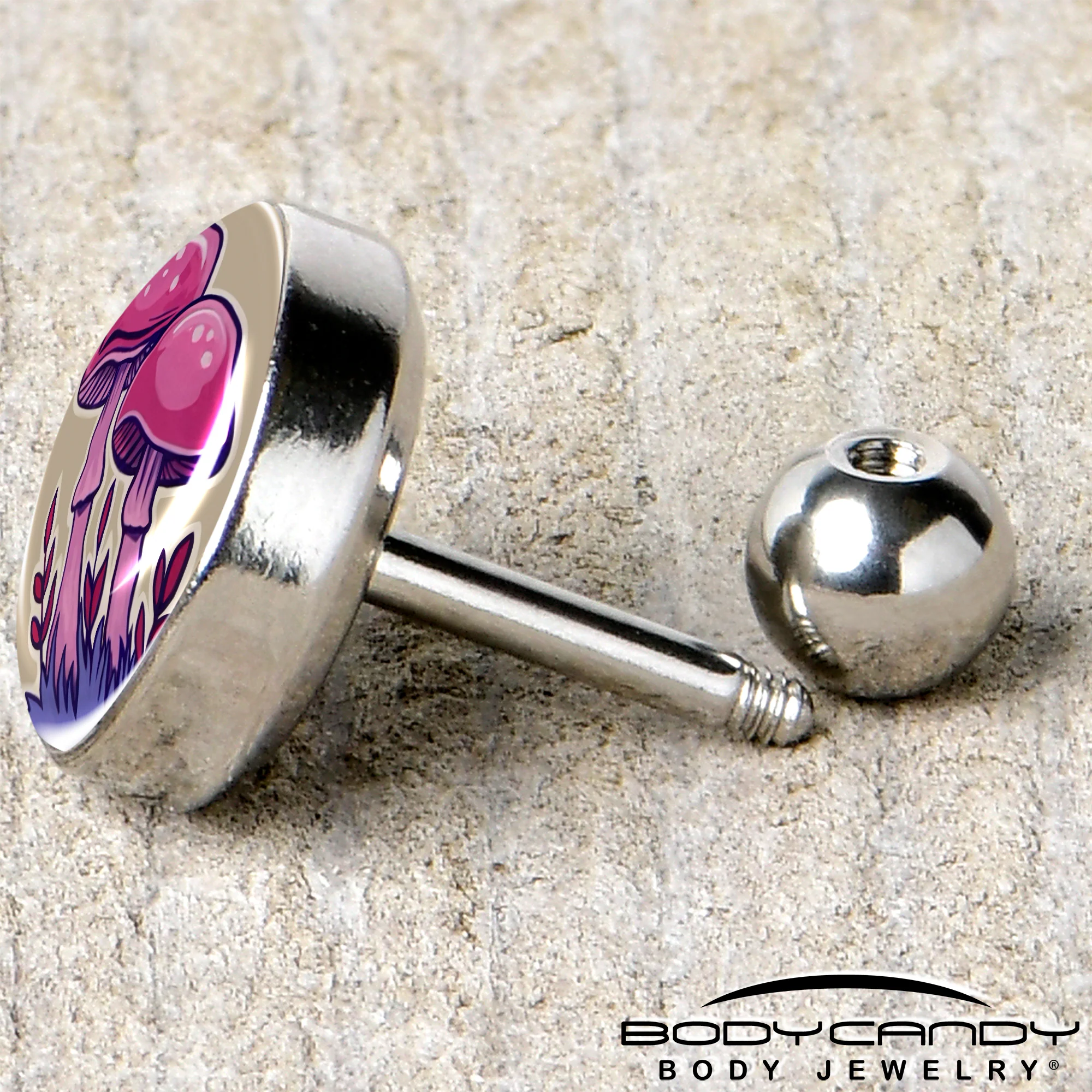 16G 1/4 Artist Drawn Pink Mushrooms Tragus Cartilage Earring by Onyx O - Image 5