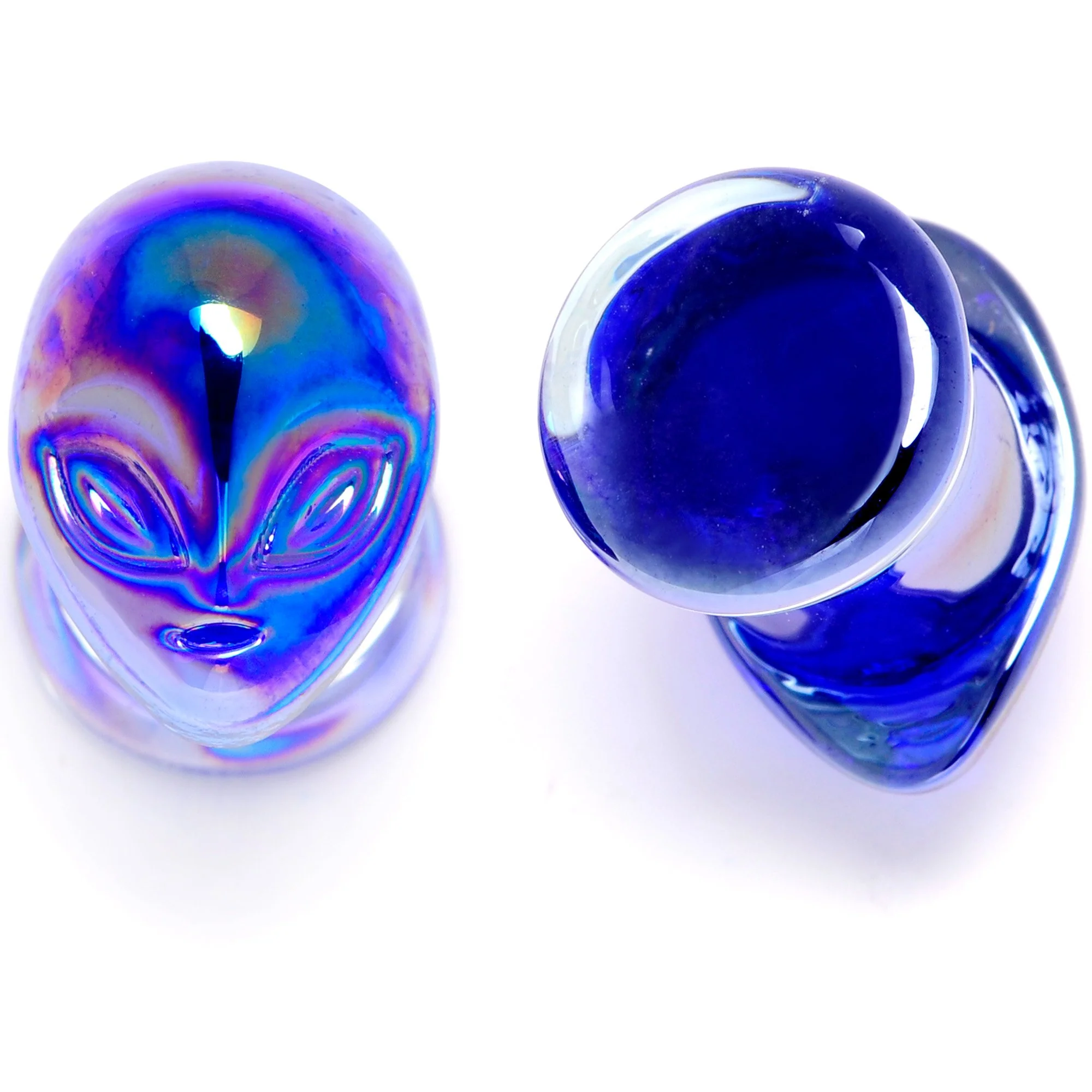 Aurora Blue Glass Outer Space Alien Double Flare Plug Set 10mm to 19mm - Image 4