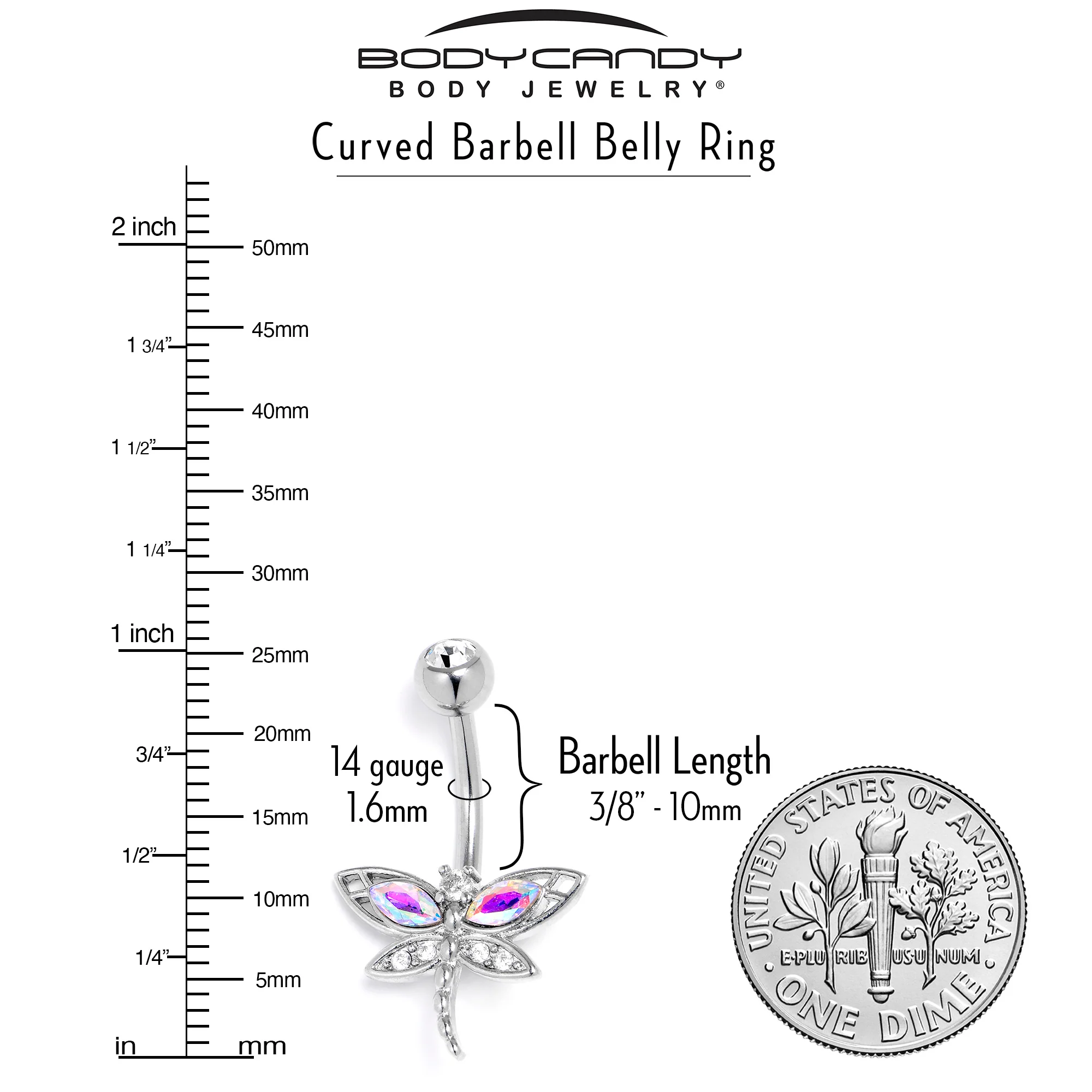 Aurora Clear CZ Gem Understated Dragonfly Belly Ring - Image 3