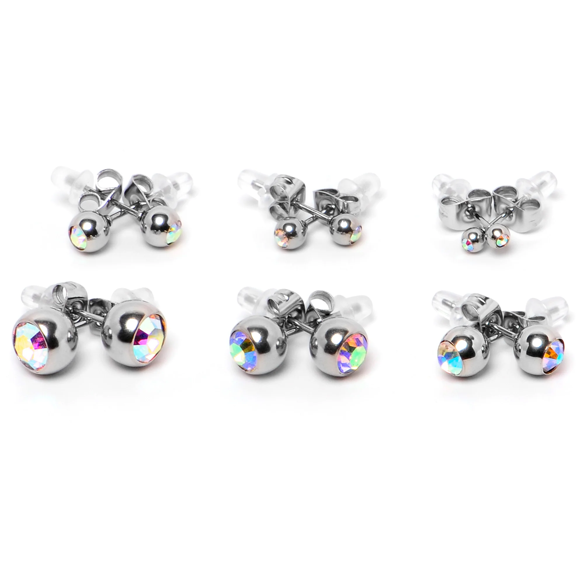Aurora Gem 3mm to 8mm Ball End Stud Earrings Set of 6 - Image 4