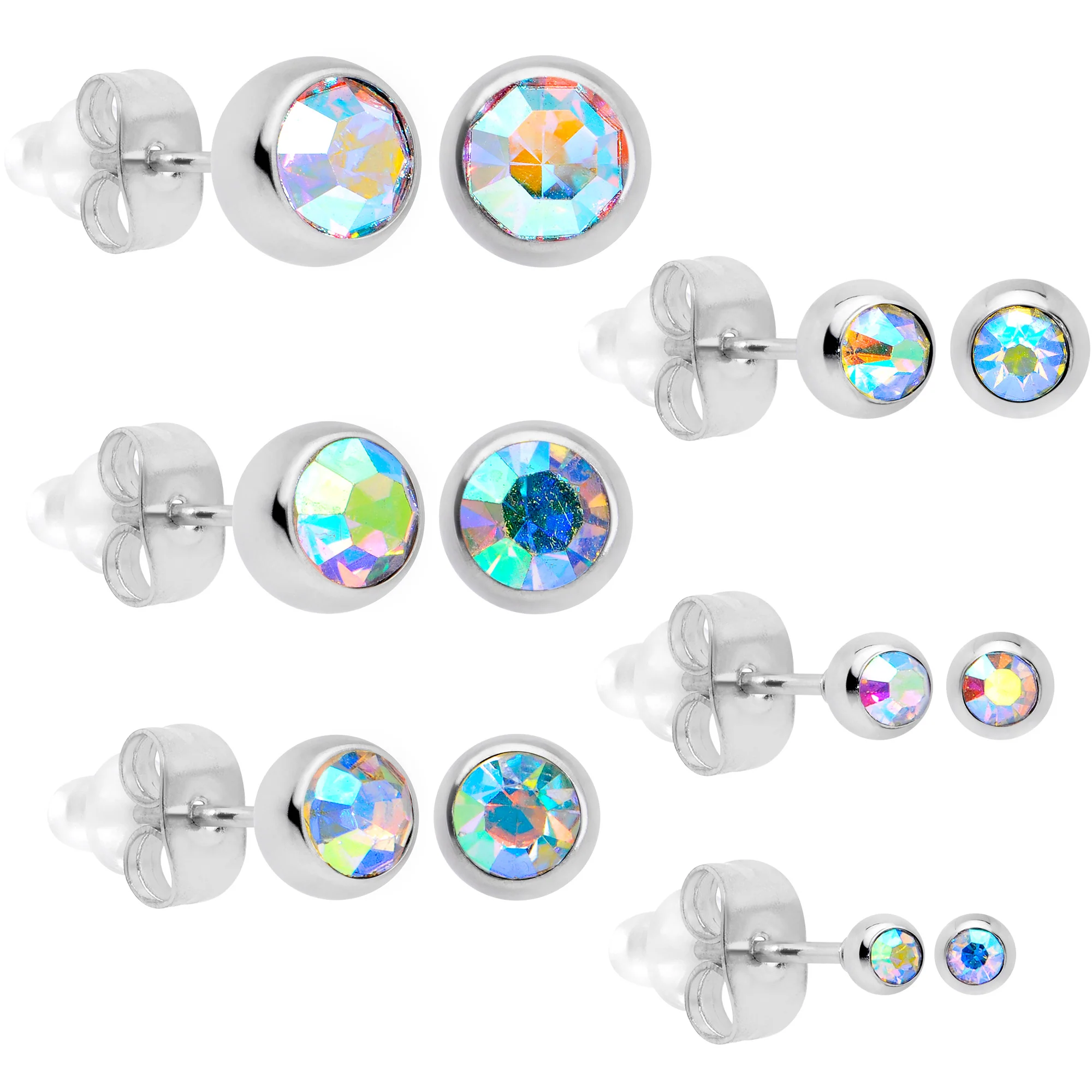 Aurora Gem 3mm to 8mm Ball End Stud Earrings Set of 6 - Image 7