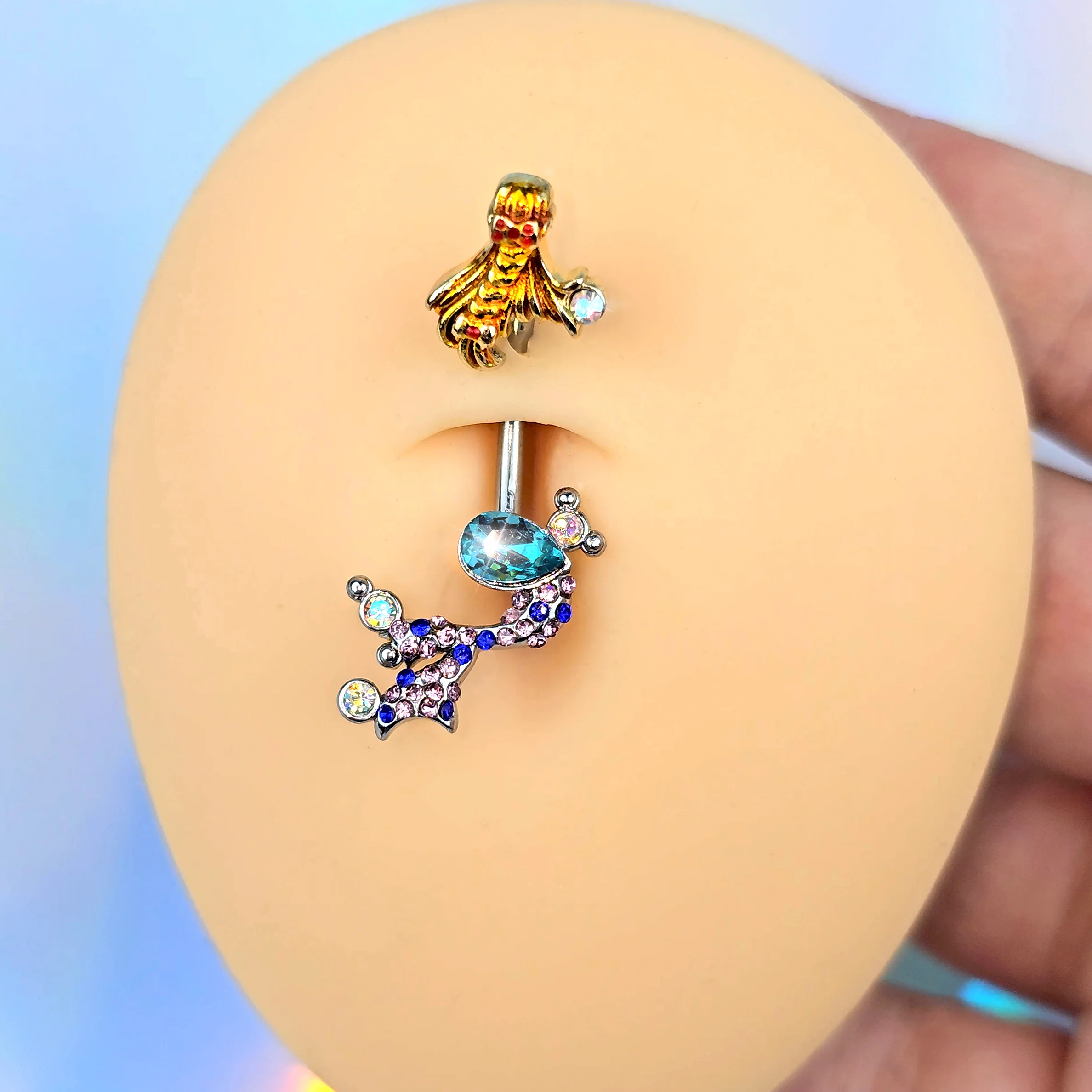 Aurora Gem Abstract Mermaid Double Mount Belly Ring - Image 2