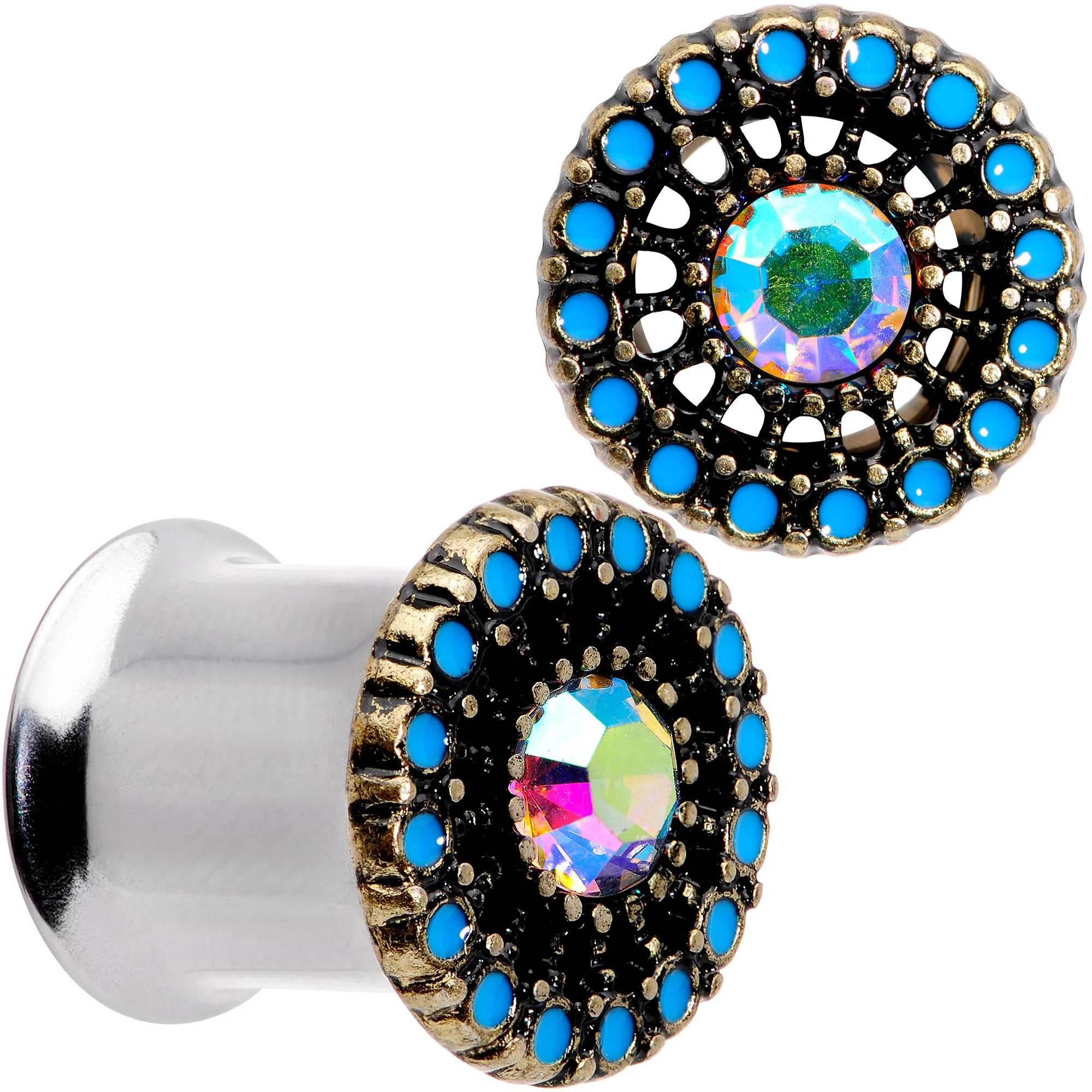Aurora Gem Blue Orb Nautical Vibe Double Flare Plug Set 6mm to 25mm - Image 6