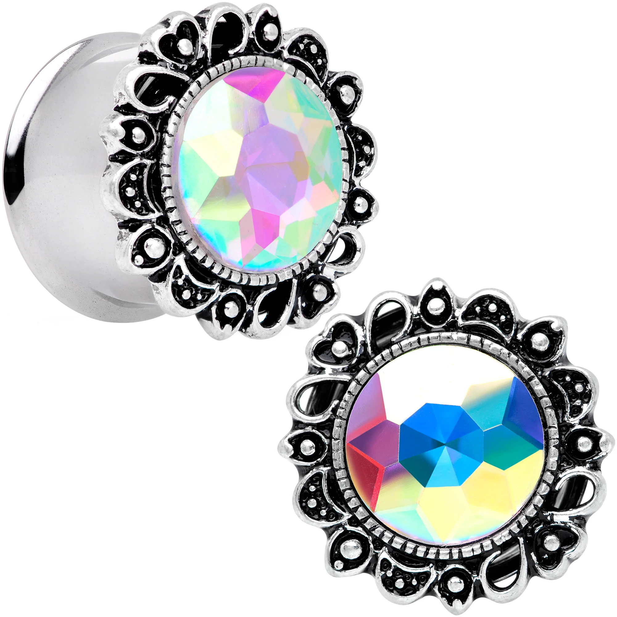 Aurora Gem Filigree Flower Double Flare Plug Set 2G to 1 Inch - Image 12