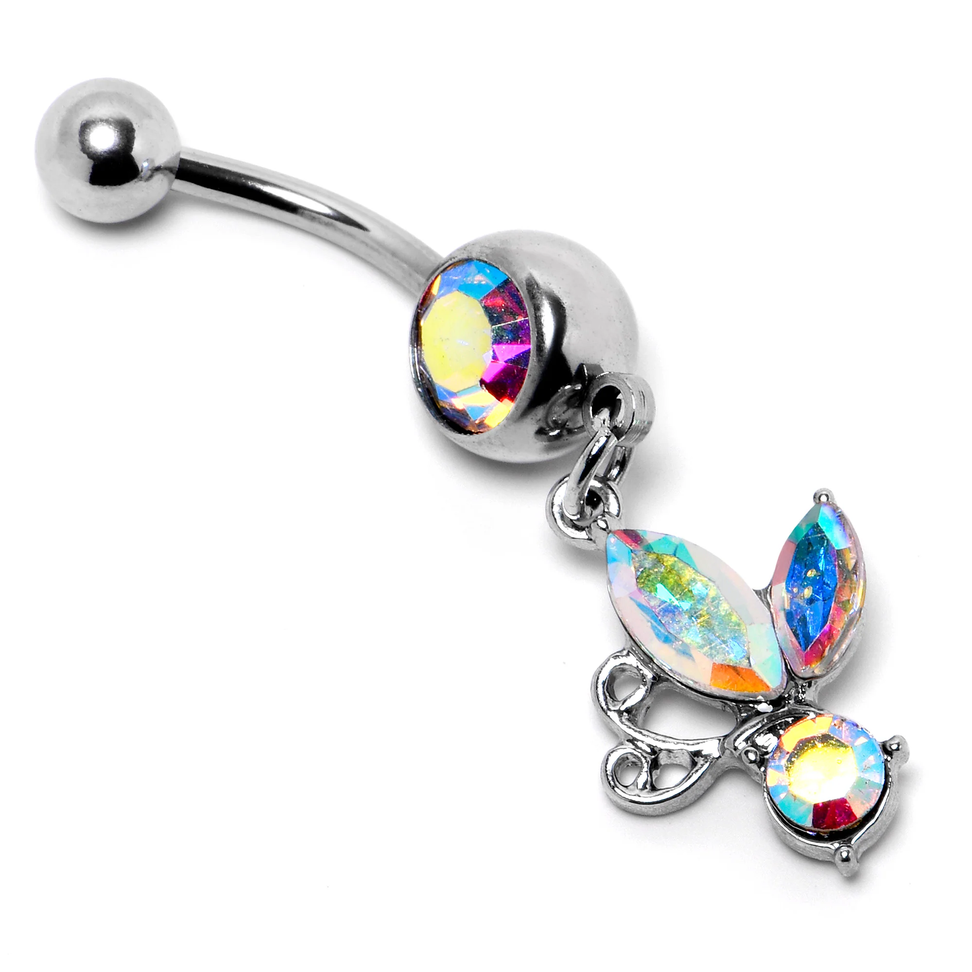 Aurora Gem Fleur de Lis Butterfly Dangle Belly Ring - Image 3