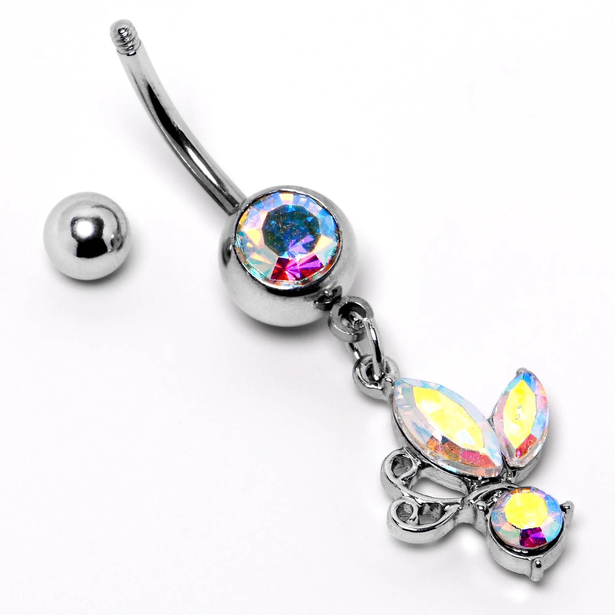 Aurora Gem Fleur de Lis Butterfly Dangle Belly Ring - Image 4
