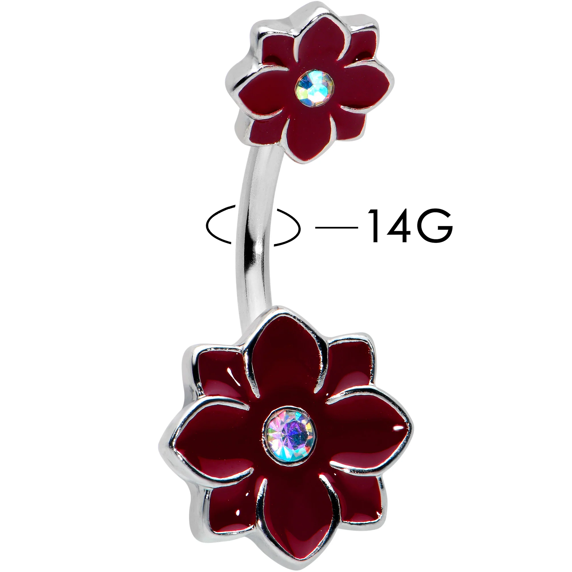 Aurora Gem Poinsettia Flower Festive Double Mount Belly Ring - Image 2