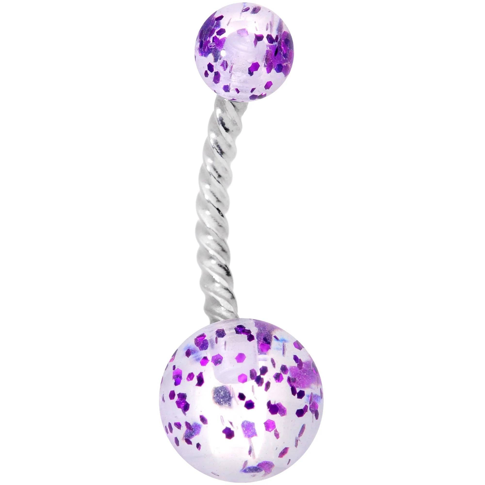 Aurora Gem Rose Gold Tone Angel Wings Purple Confetti Belly Ring Set of 2 - Image 3