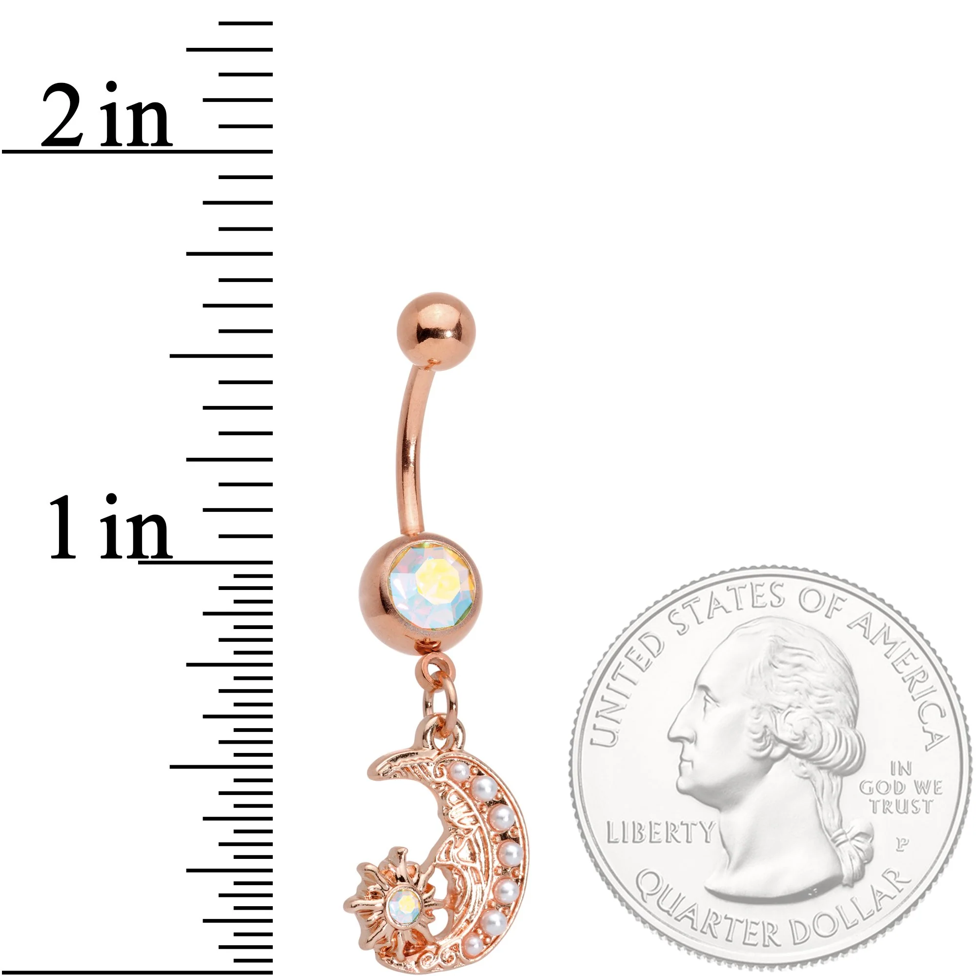 Aurora Gem Rose Gold Tone Shooting Star Dangle Belly Ring - Image 2