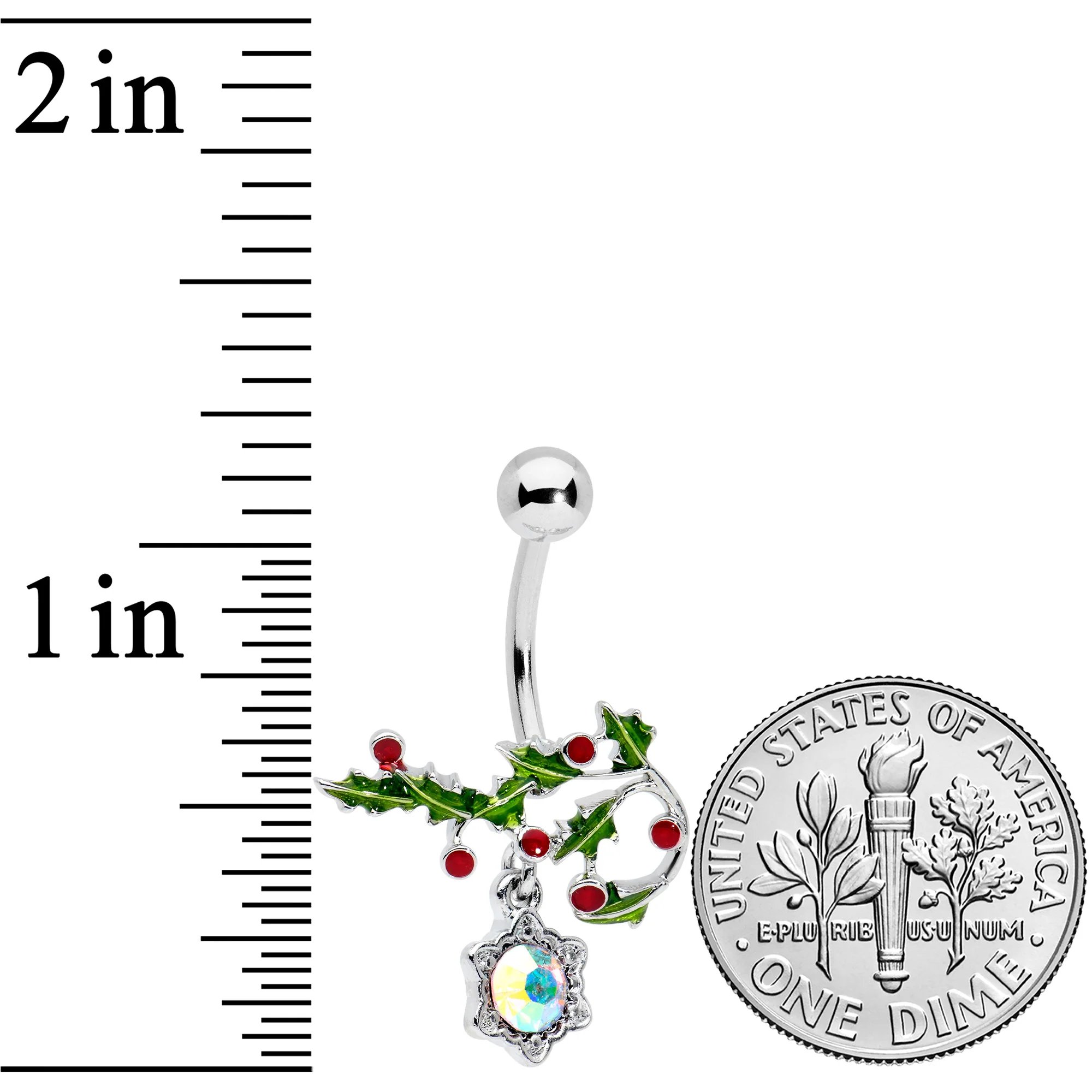 Aurora Red Gem Holly Holiday Decor Christmas Belly Ring - Image 2