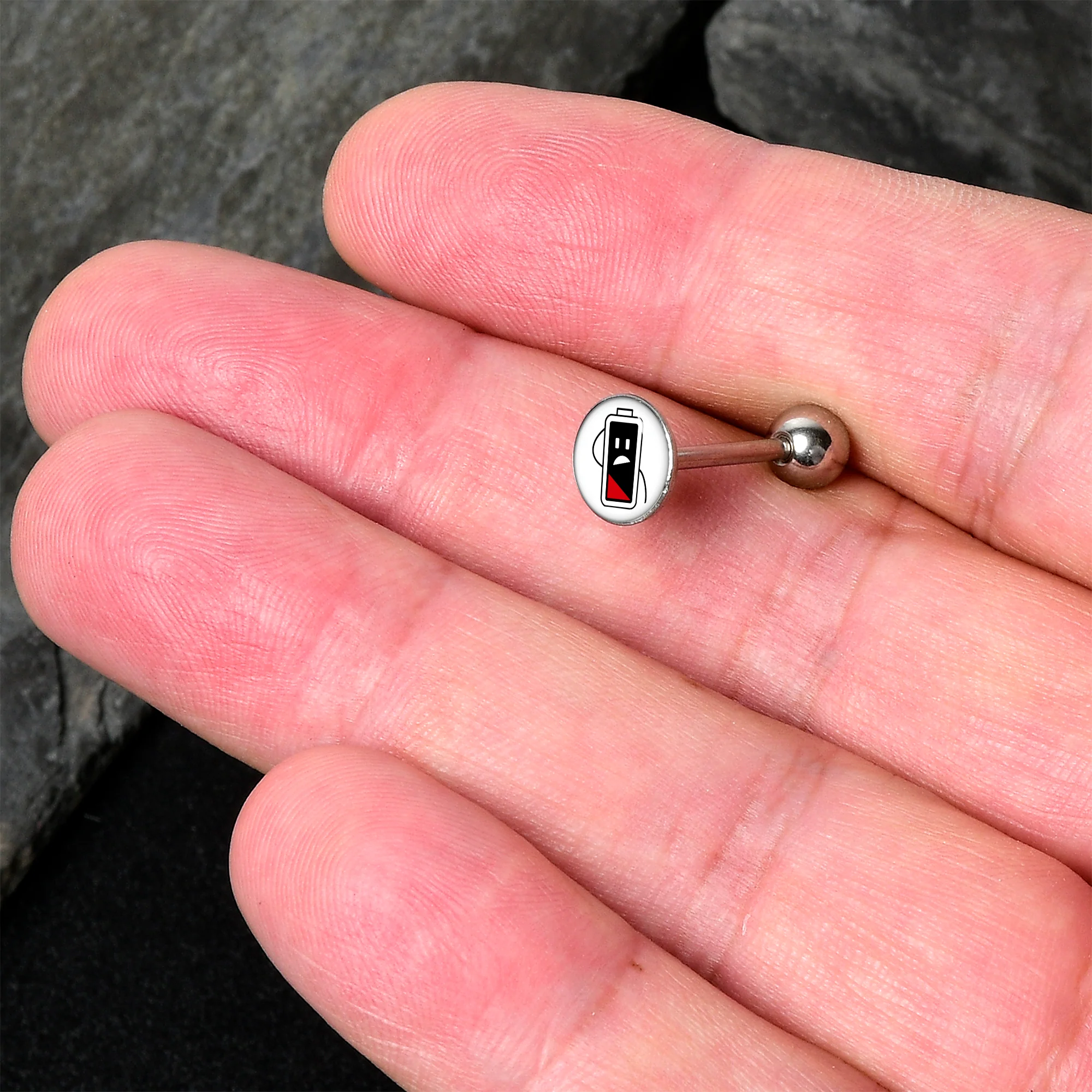 Battery Empty Barbell Tongue Ring by Onyx O - Image 2