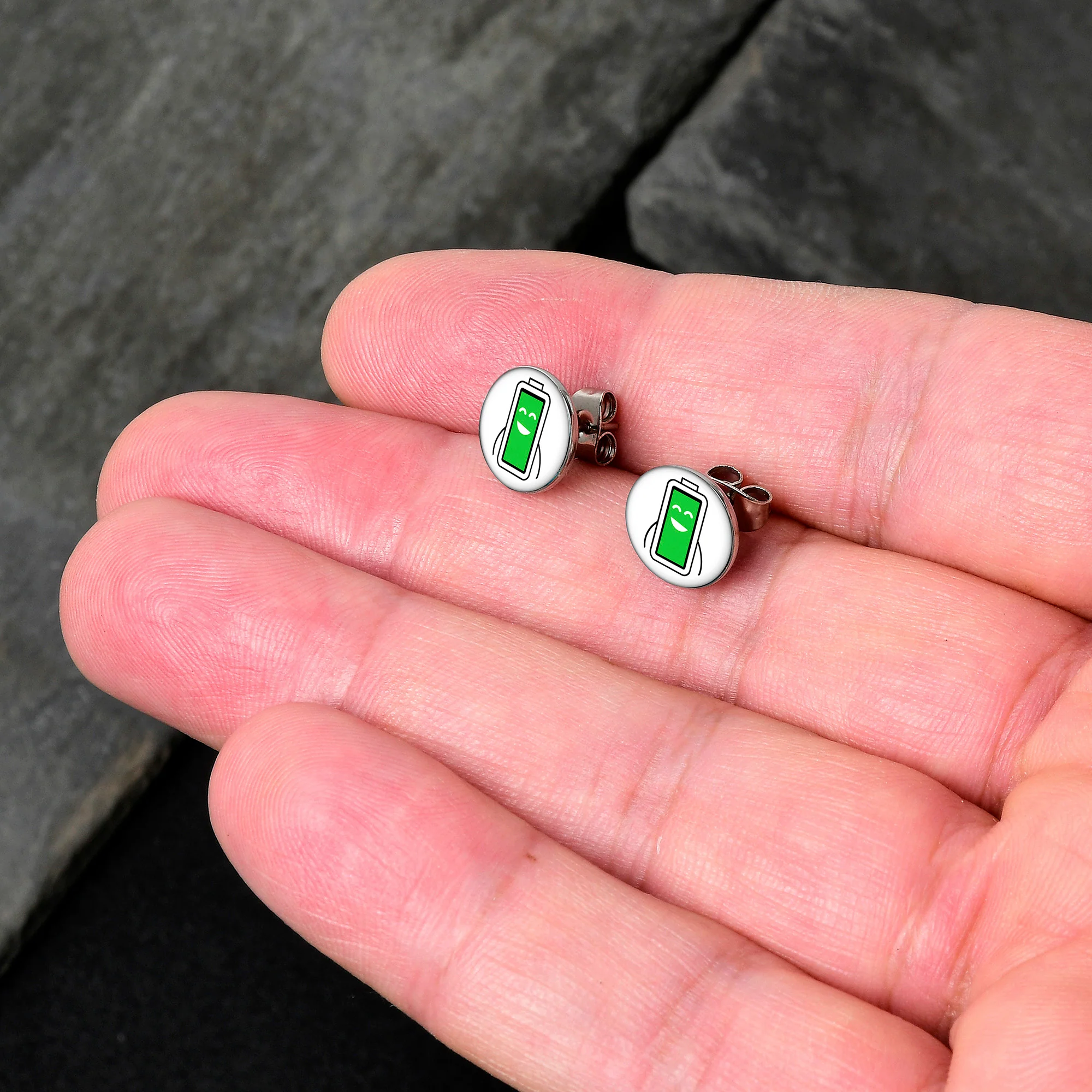 Battery Full Stud Earrings by Onyx O - Image 2