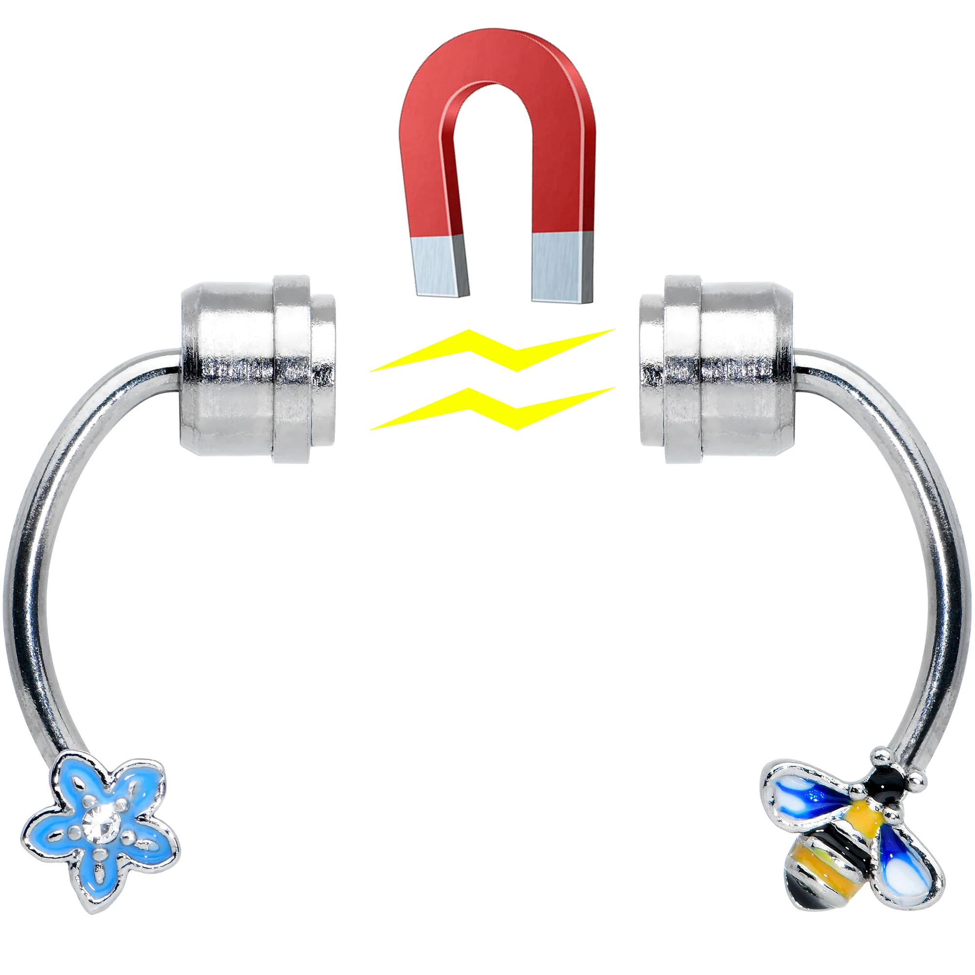 Bee Flower Ends Non Pierced Magnetic Clip On Fake Septum Ring - Image 4