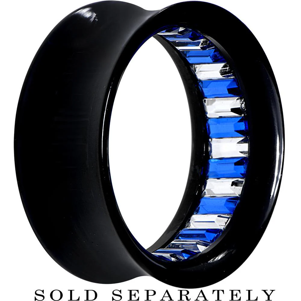 Black Acrylic Blue and Clear Gem Inlay Saddle Tunnel Plug 0G to 1 Inch - Image 10