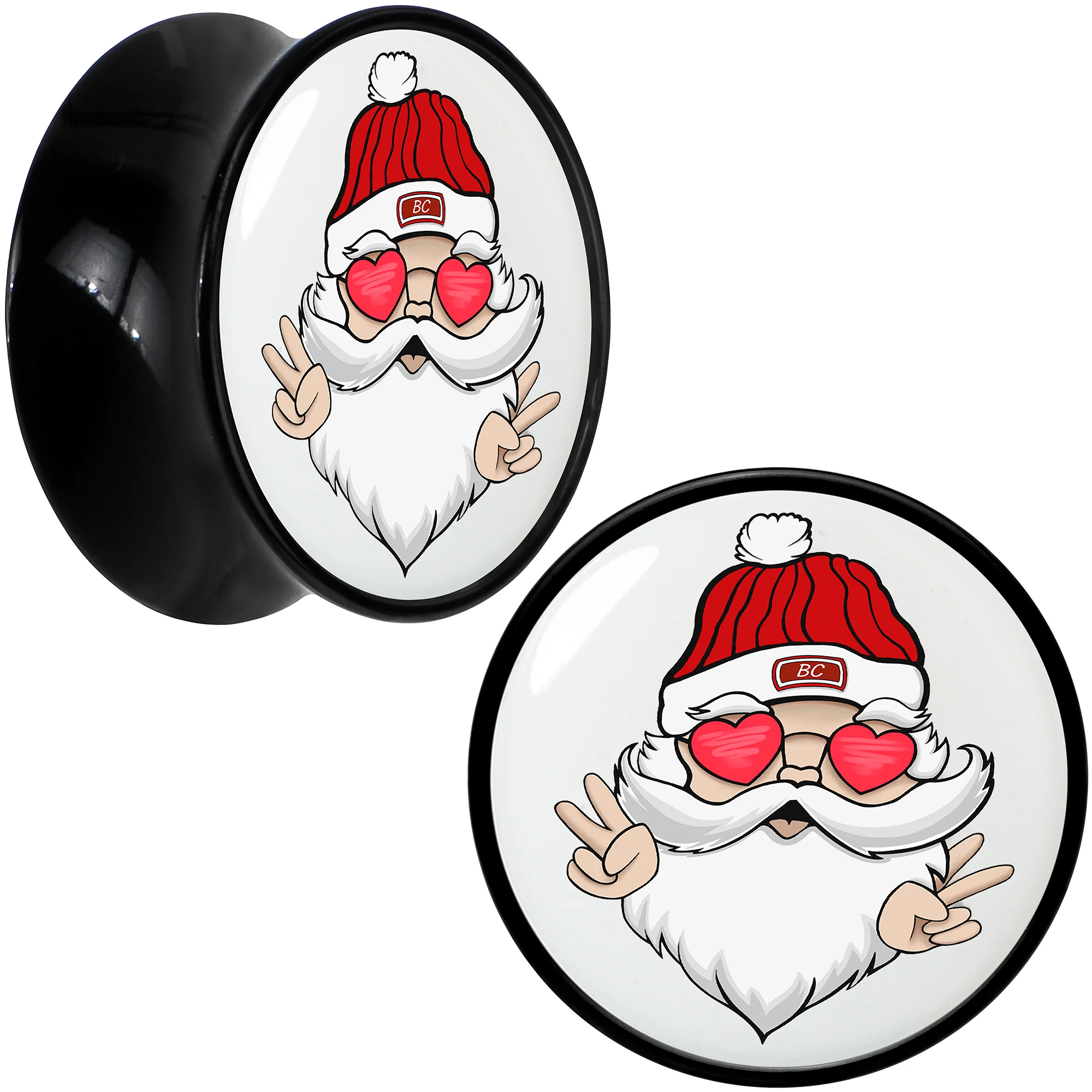 Black Acrylic Christmas Peace Love Santa Double Flare Plug Set by Onyx O - Image 11