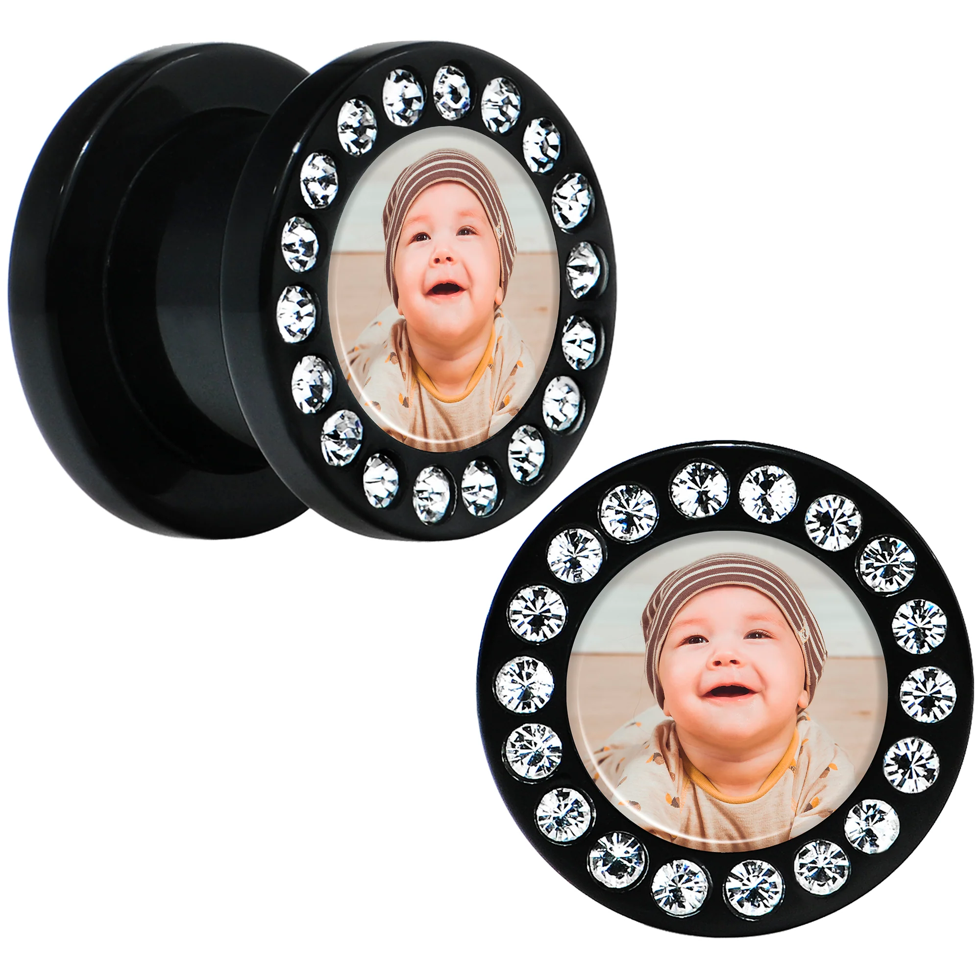 Black Acrylic Custom Photo Gem Screw Fit Plug - buy 2 for a pair - Image 18