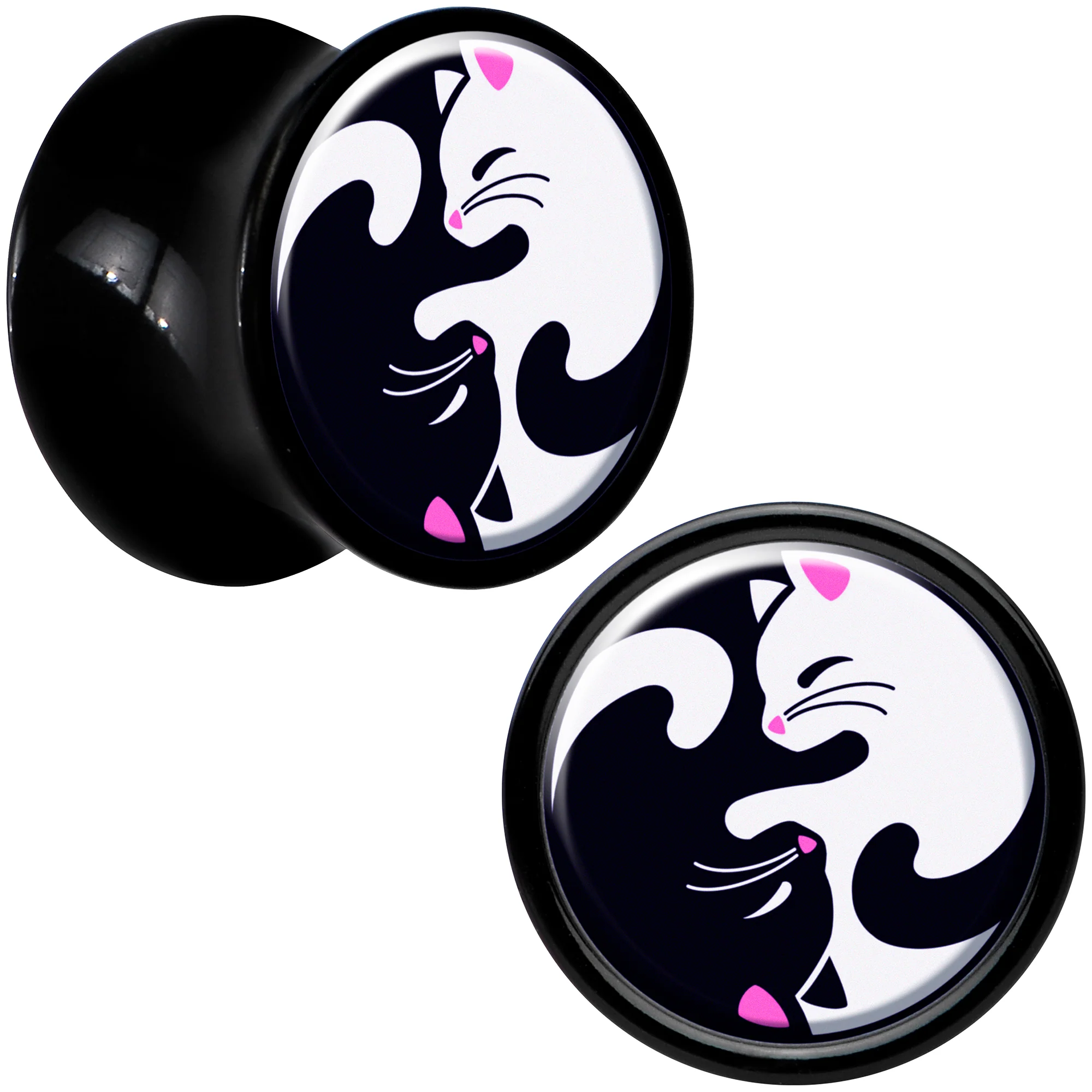Black Acrylic Cute Kitty Cat Yin Yang Double Flare Plug Set by Onyx O - Image 6