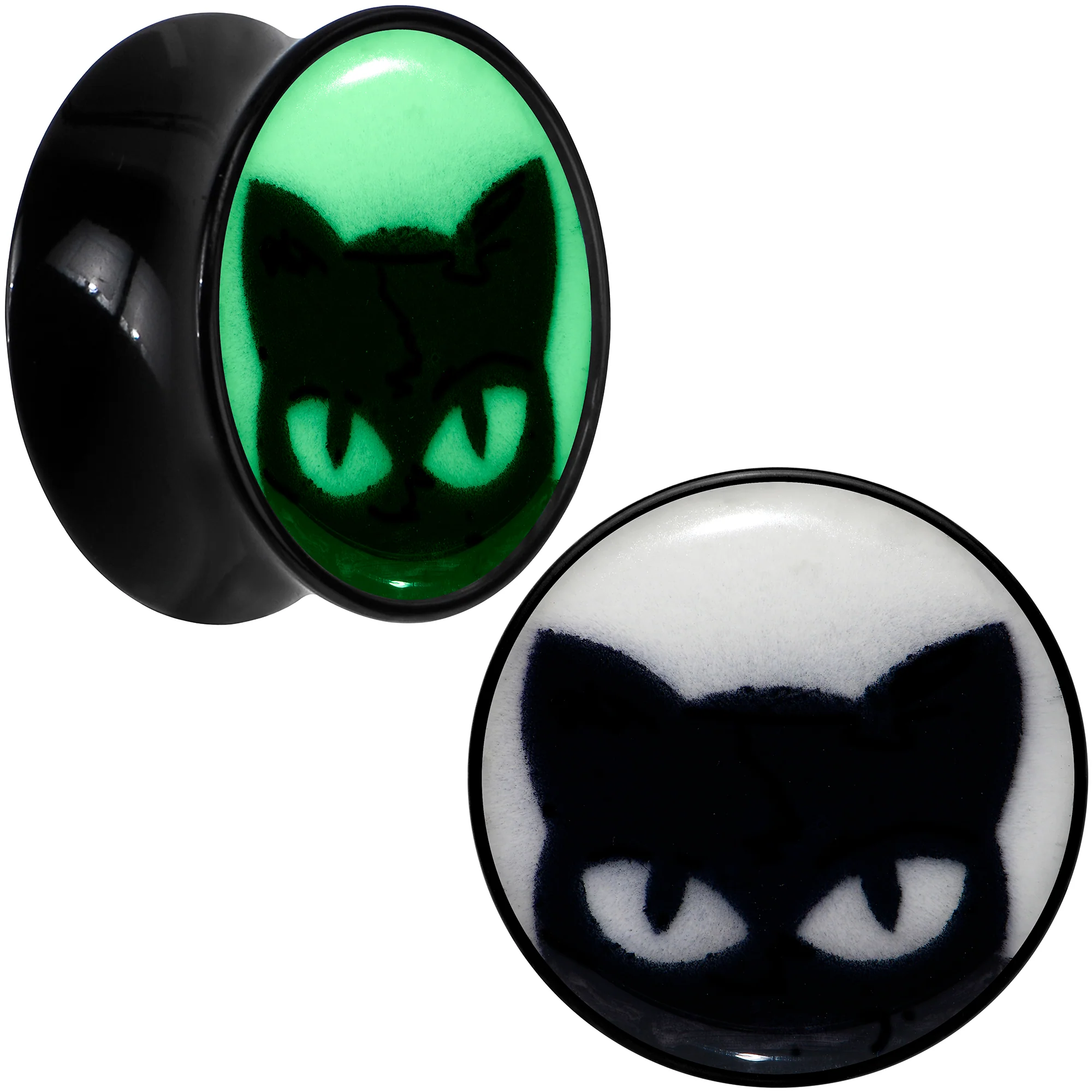 Black Acrylic Glow in the Dark Peeking Cat Double Flare Plug Set by Onyx O - Image 12