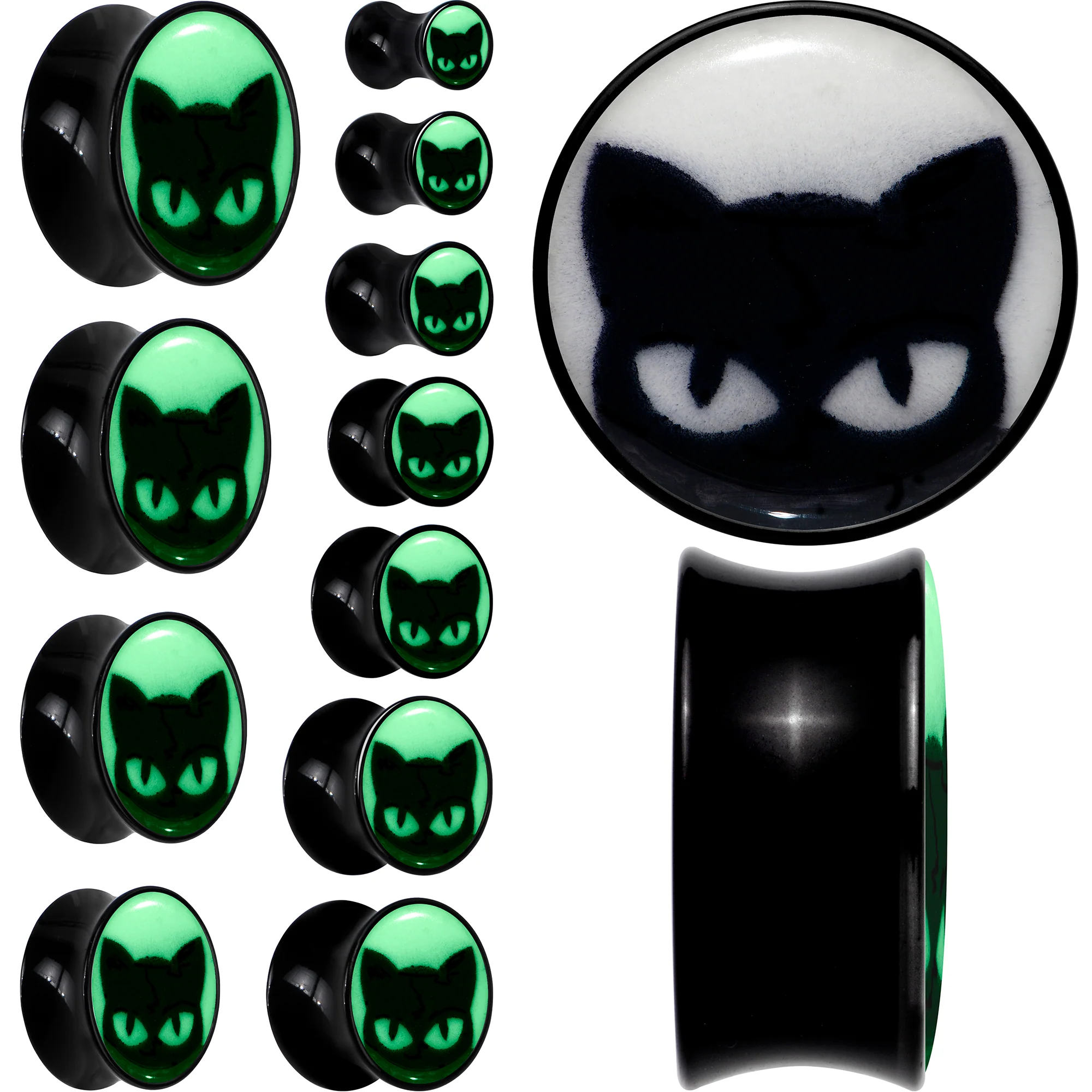 Black Acrylic Glow in the Dark Peeking Cat Double Flare Plug Set by Onyx O - Image 8