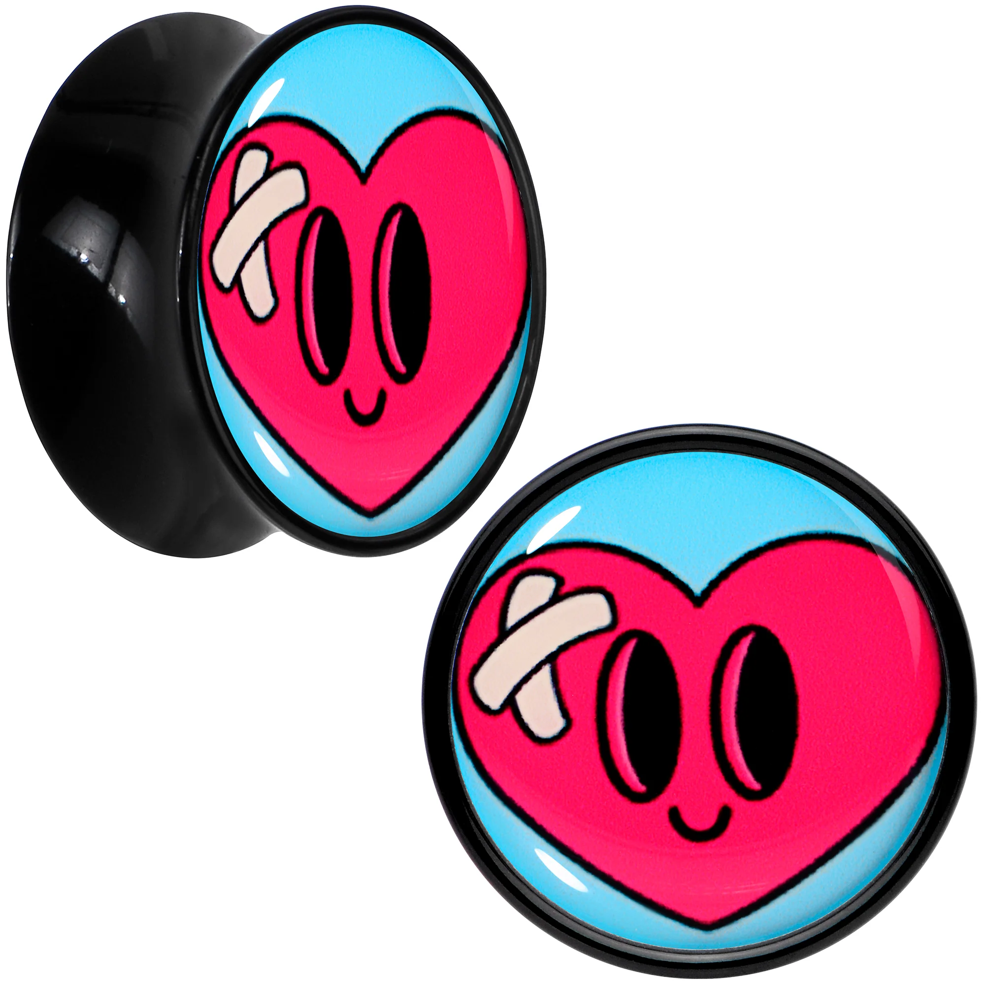 Black Acrylic Heartbreak Bandaged Heart Double Flare Plug Set by Onyx O - Image 9
