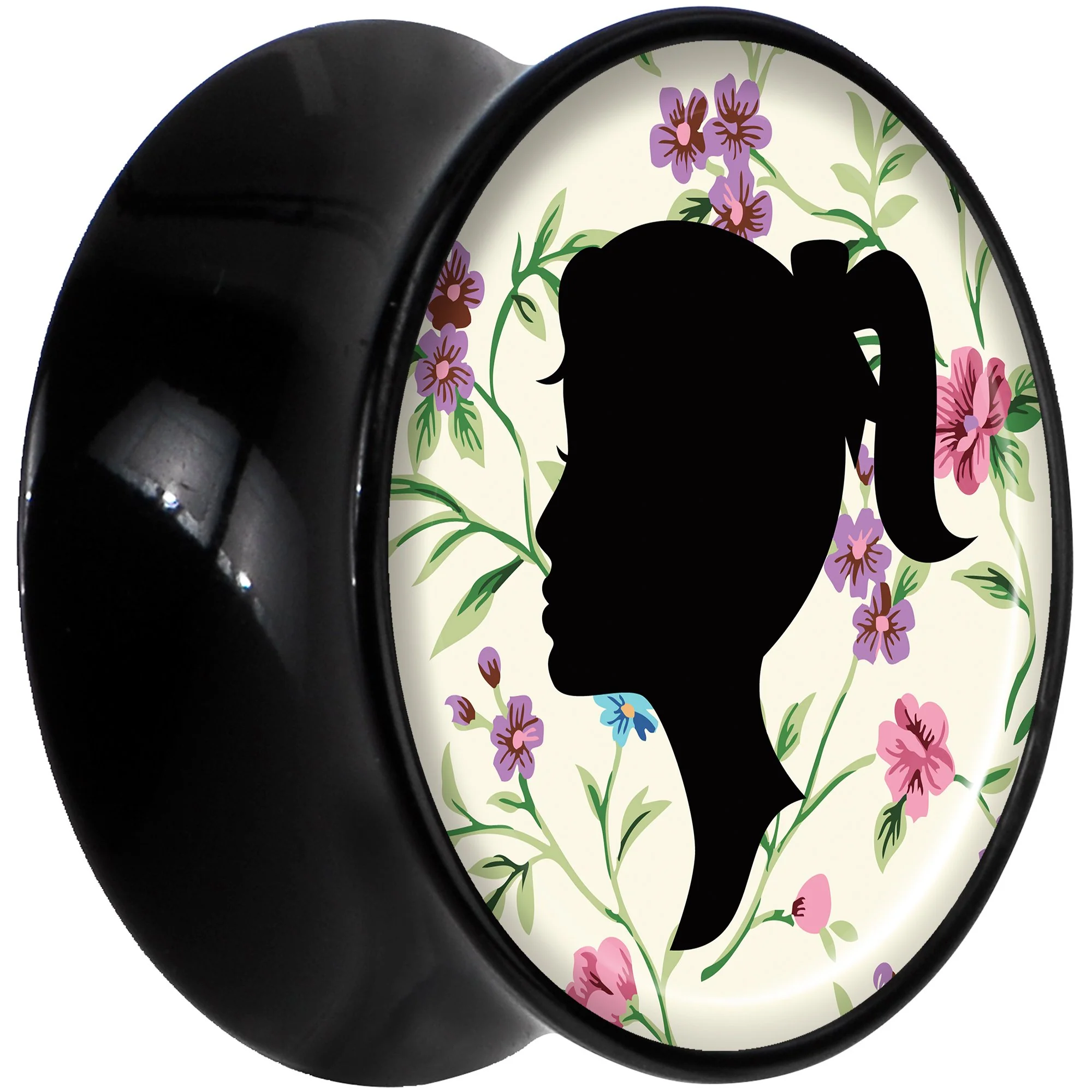Black Acrylic Man Woman Floral Silhouette Saddle Plug Set 20mm - Image 2