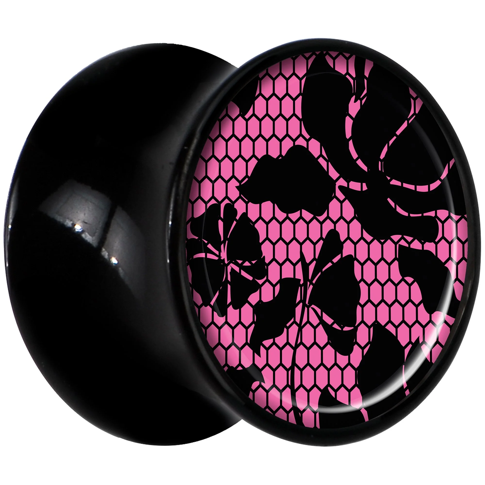 Black Acrylic Pink Floral Lace Saddle Plug Set 1/2 - Image 2