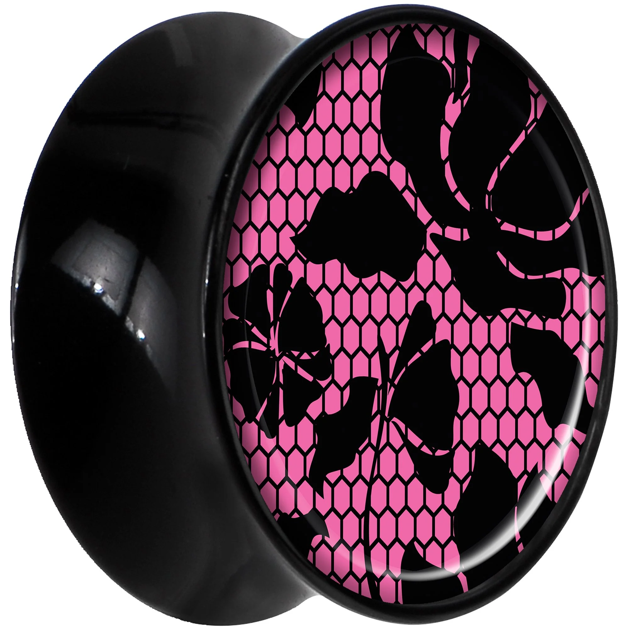 Black Acrylic Pink Floral Lace Saddle Plug Set 5/8 - Image 2