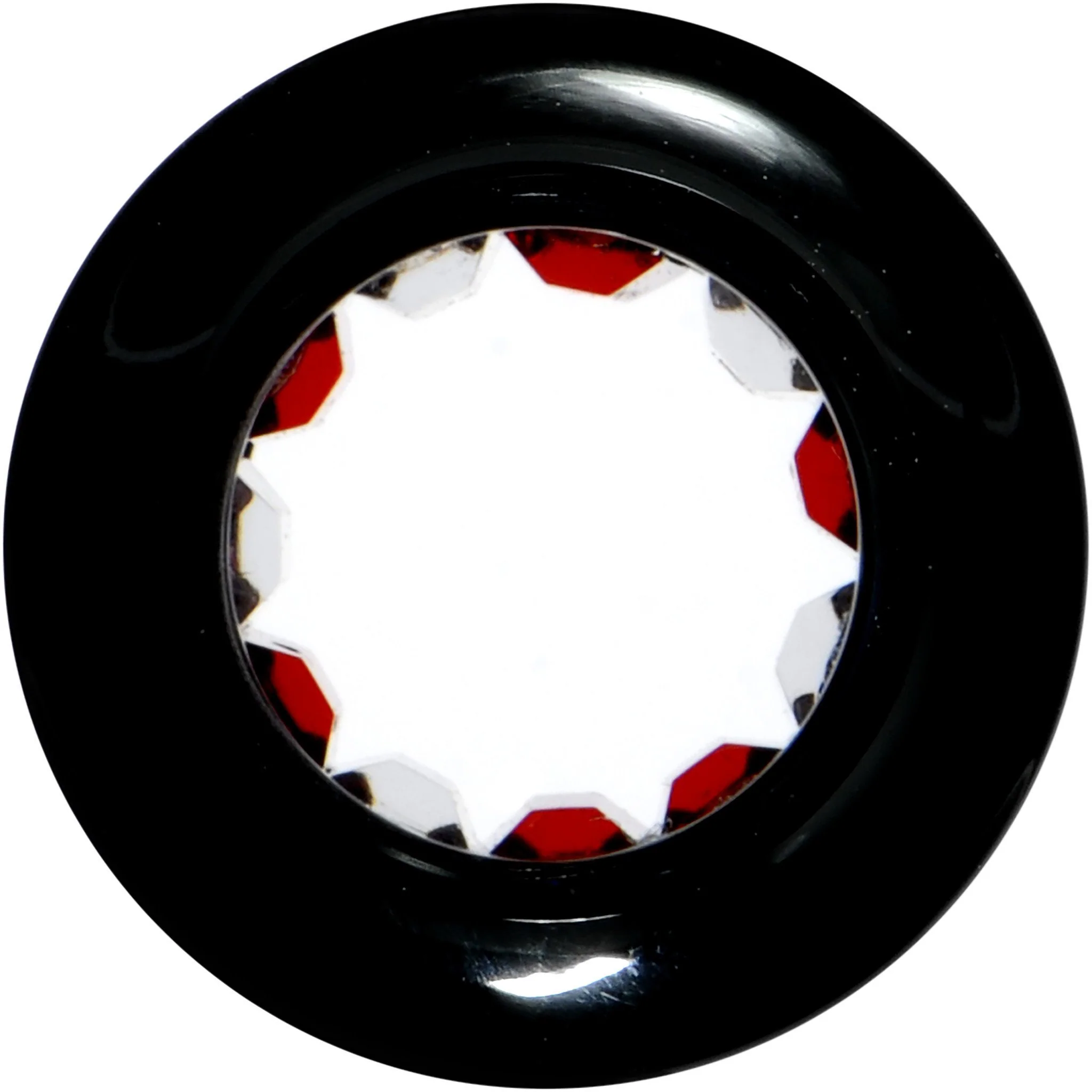 Black Acrylic Red and Clear Gem Inlay Saddle Tunnel Plug 0G to 1 Inch - Image 2