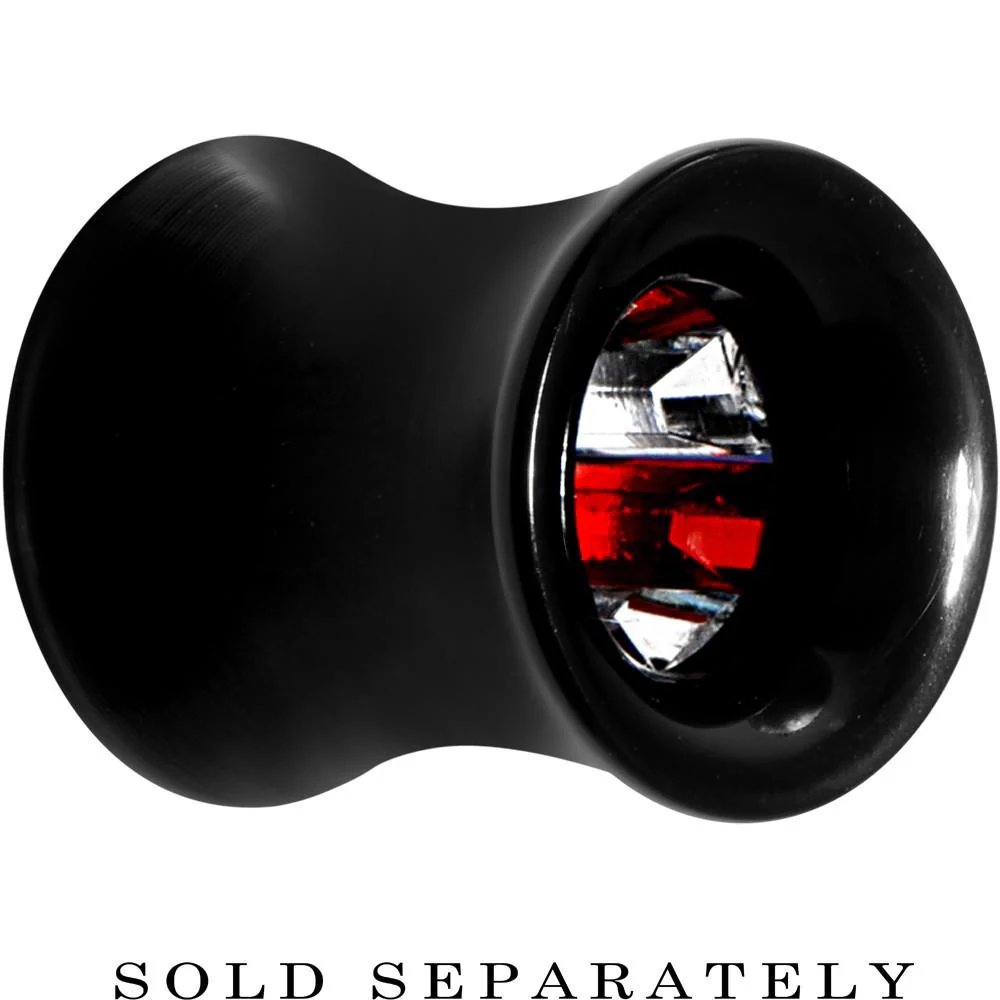 Black Acrylic Red and Clear Gem Inlay Saddle Tunnel Plug 0G to 1 Inch - Image 4