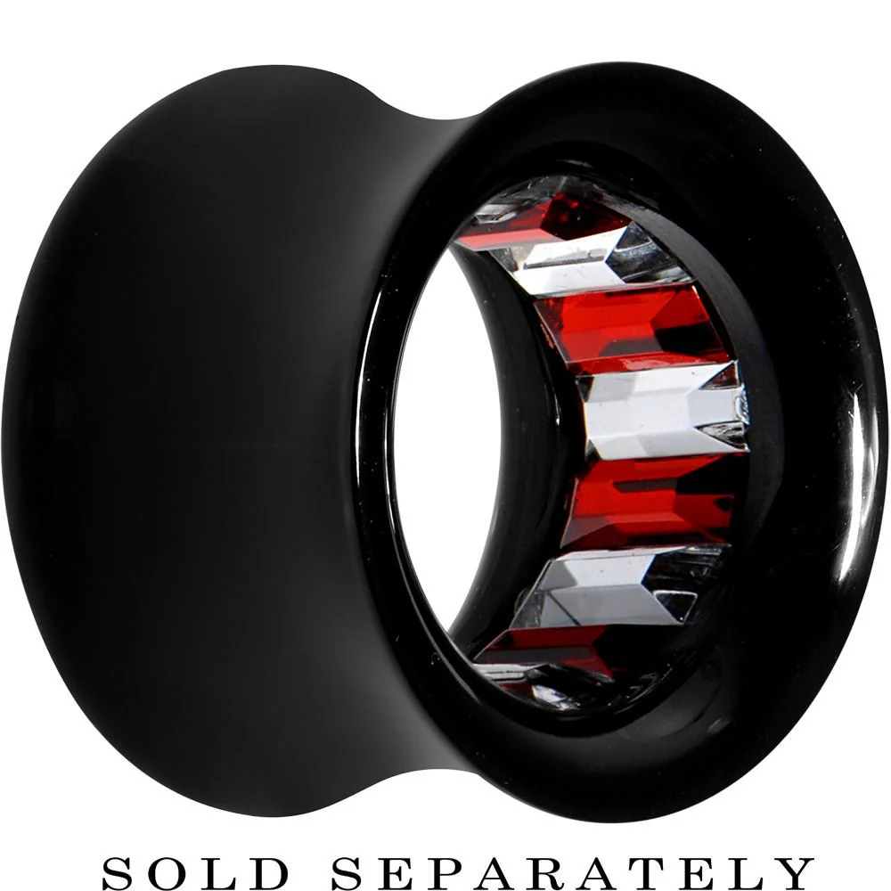 Black Acrylic Red and Clear Gem Inlay Saddle Tunnel Plug 0G to 1 Inch - Image 6
