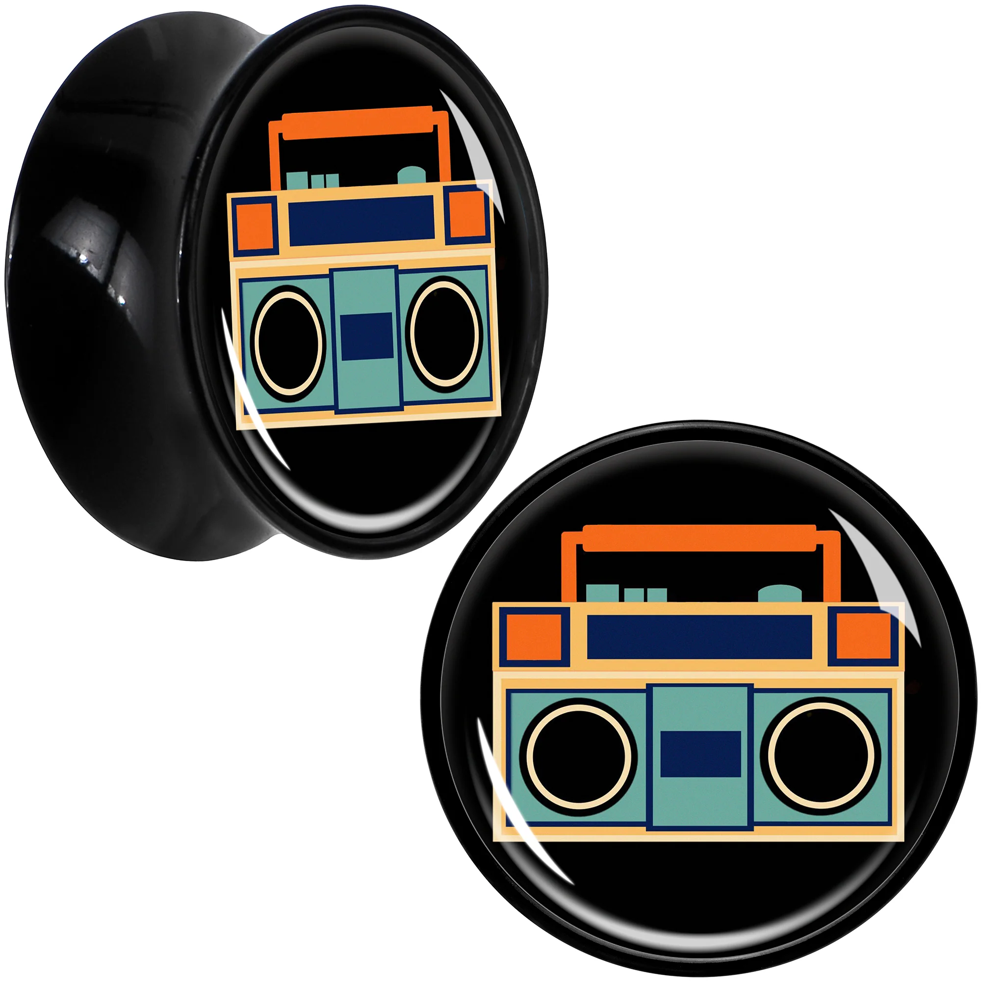 Black Acrylic Retro Boombox Double Flare Plug Set by Onyx O - Image 11