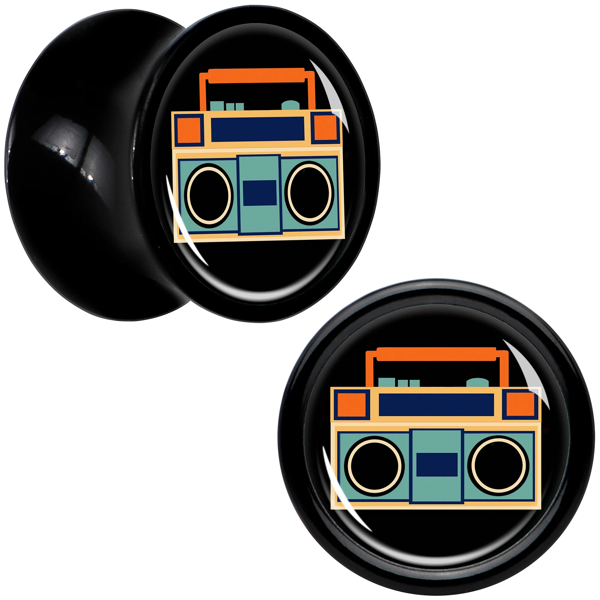 Black Acrylic Retro Boombox Double Flare Plug Set by Onyx O - Image 13