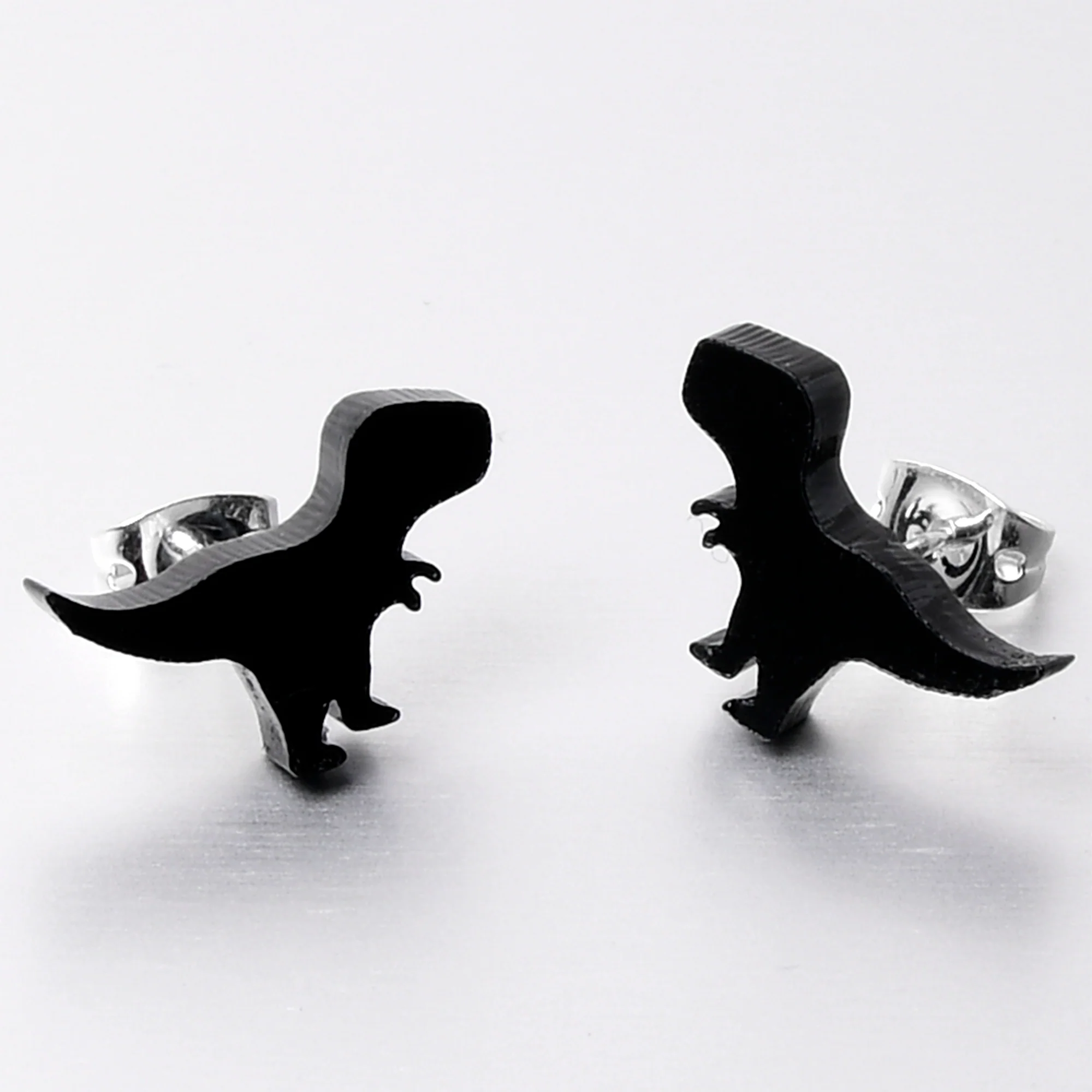 Black Acrylic Tyrannosaurus Rex Dinosaur Stud Earrings - Image 3