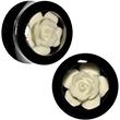 Black Acrylic White Rose Flower Insert Saddle Plug Set Available in Sizes 00G to 26mm - Image 2