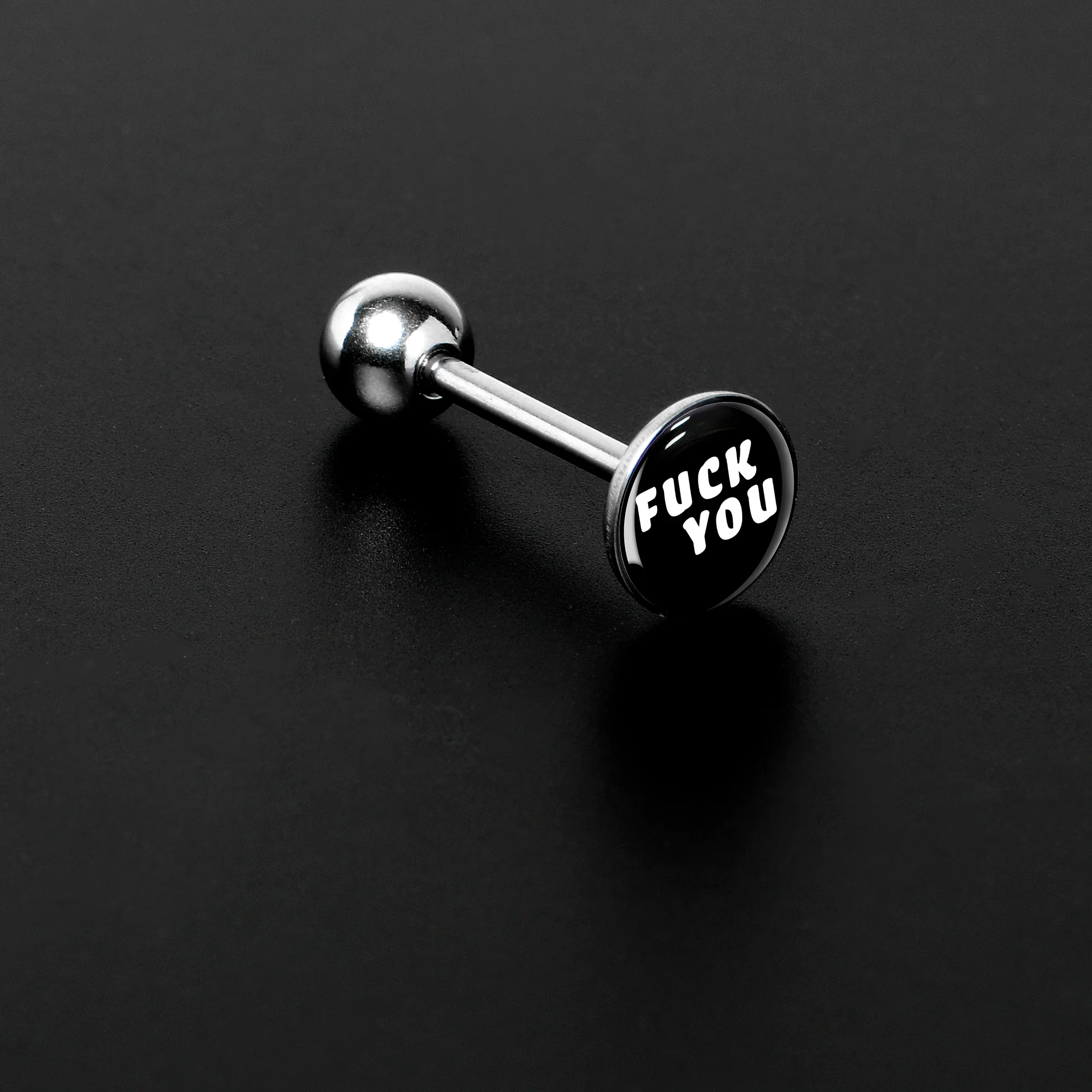 Black and White F*ck You Barbell Tongue Ring - Image 4
