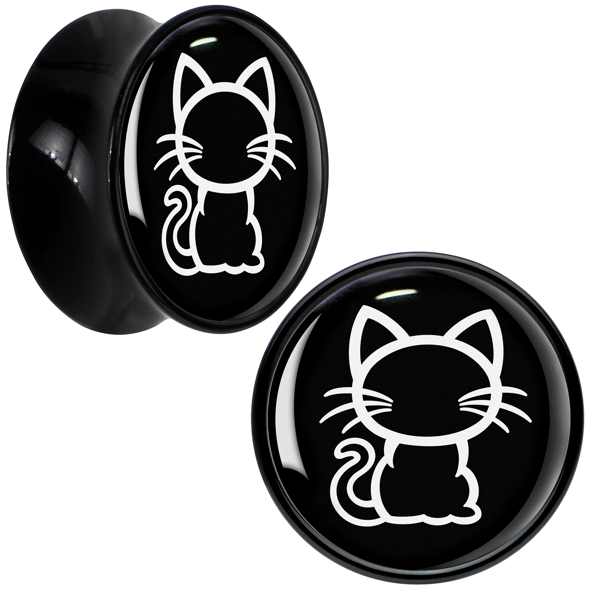 Black and White Kitty Cat Black Acrylic Saddle Plug Set 8mm to 20mm by Onyx O - Image 11