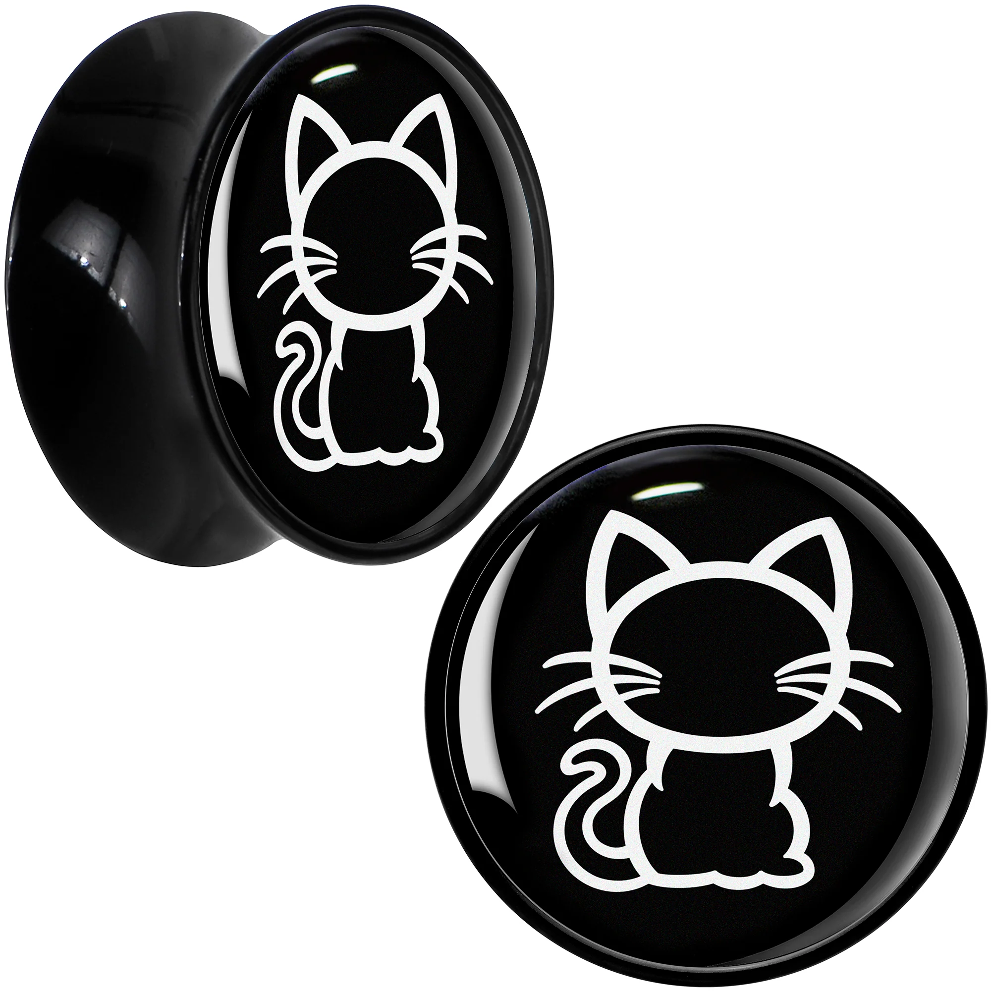 Black and White Kitty Cat Black Acrylic Saddle Plug Set 8mm to 20mm by Onyx O - Image 12