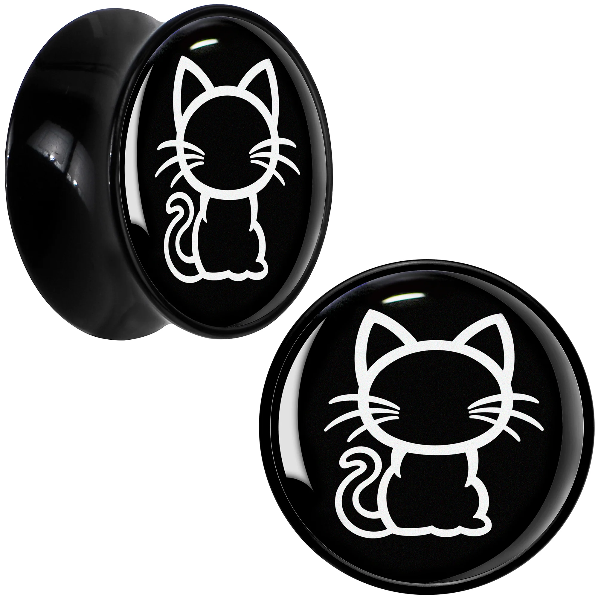 Black and White Kitty Cat Black Acrylic Saddle Plug Set 8mm to 20mm by Onyx O - Image 13