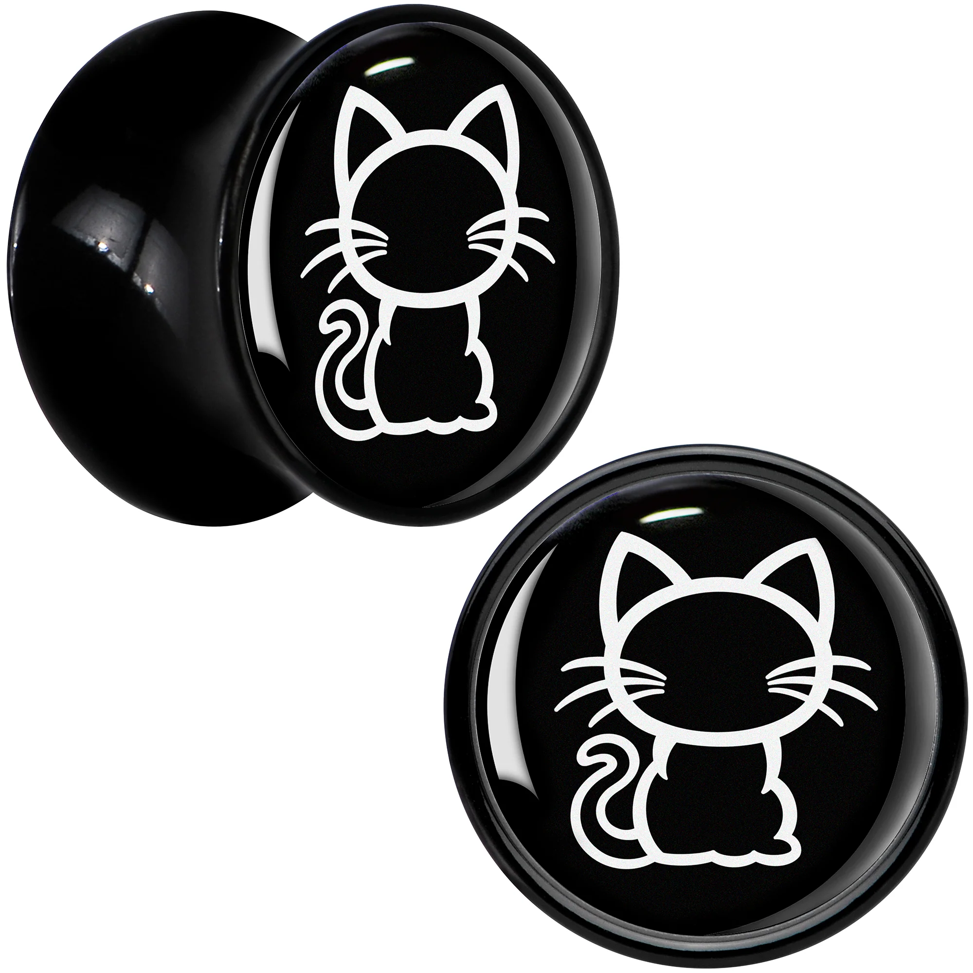 Black and White Kitty Cat Black Acrylic Saddle Plug Set 8mm to 20mm by Onyx O - Image 2
